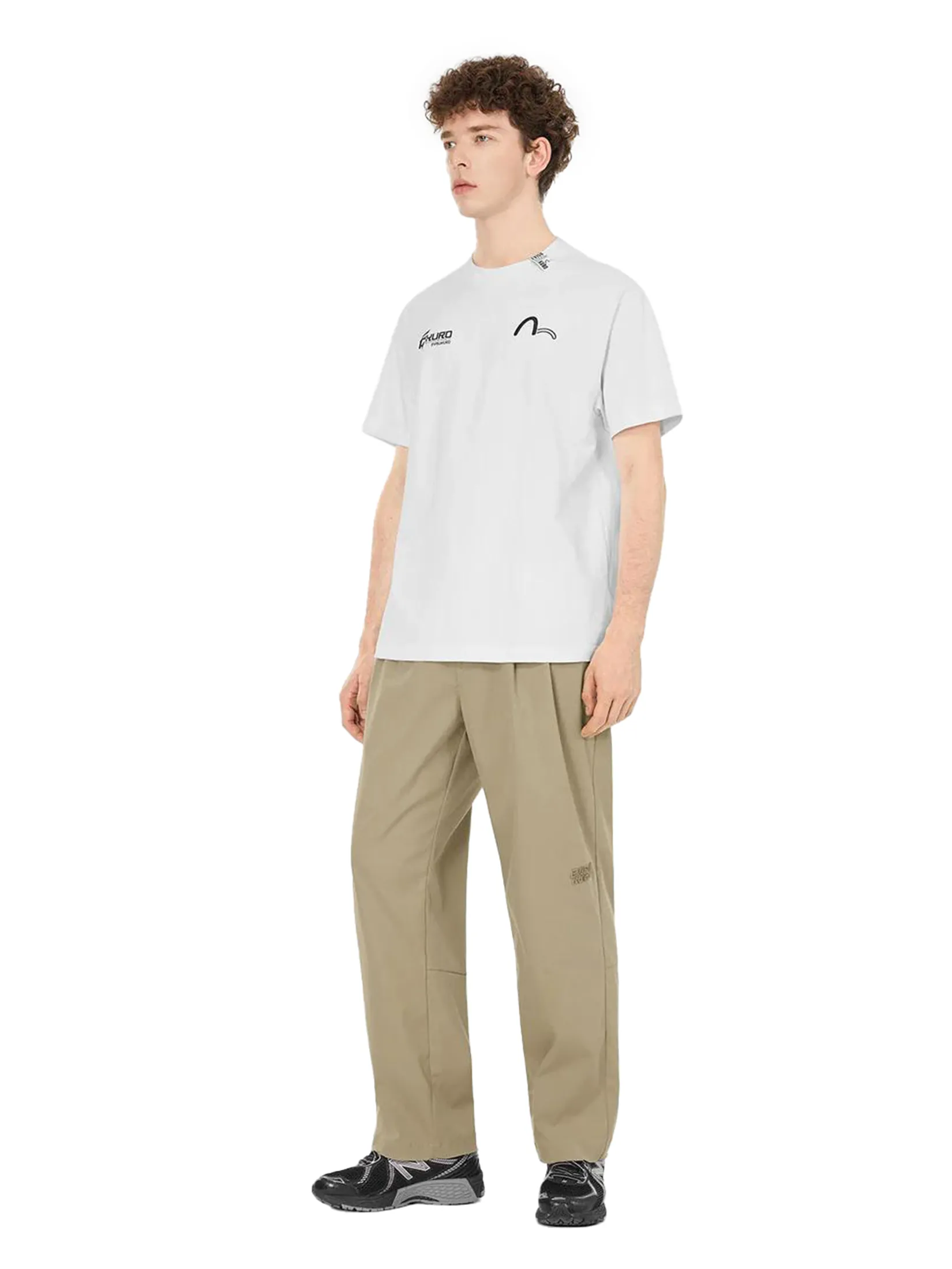 EVISU Men T-shirt Seagull Embroidery and Logo Print Regular Fit White EVISU Men T-shirt Seagull Embroidery and Logo Print Regular Fit White