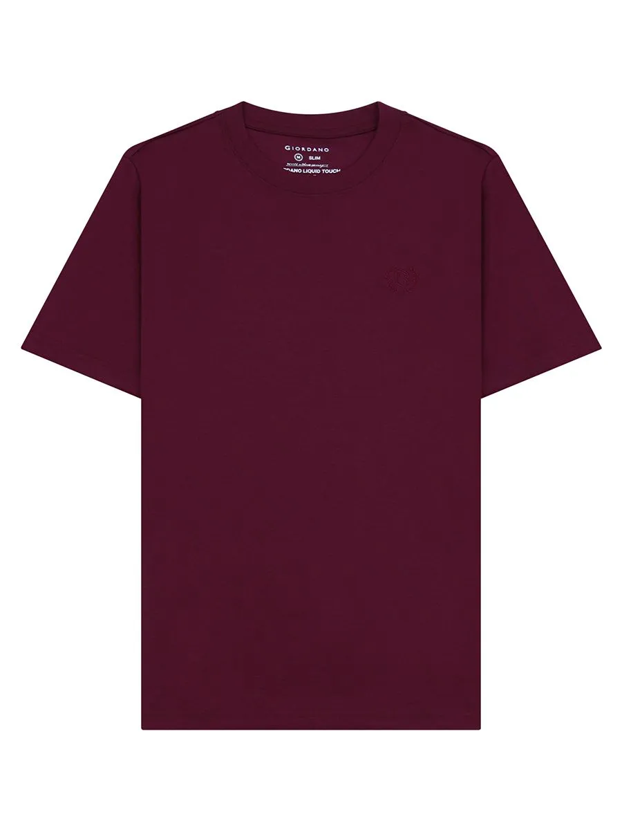 GIORDANO Men's Interlock Embroidery Tee (Liquid Touch)  Burgundy red GIORDANO Men's Interlock Embroidery Tee (Liquid Touch)  Burgundy red