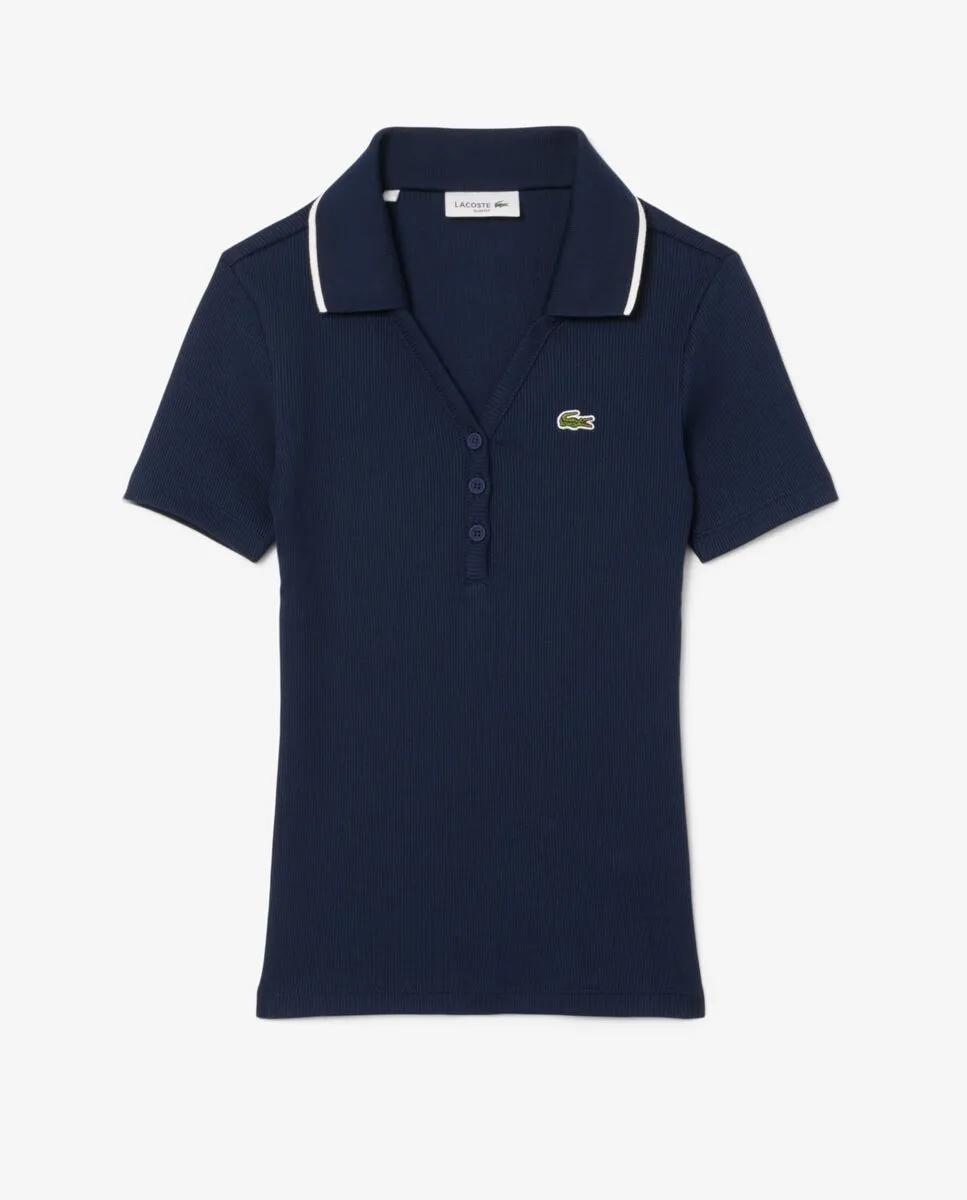 LACOSTE L.12.D Slim Fit Contrast Collar Polo Shirt Blue LACOSTE L.12.D Slim Fit Contrast Collar Polo Shirt Blue