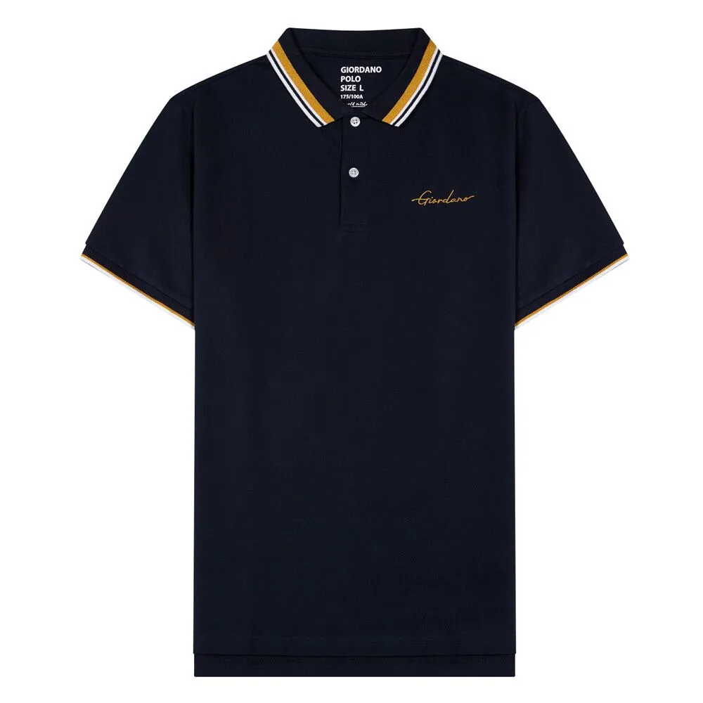 GIORDANO Navy Blue Men's Solid Polo GIORDANO Navy Blue Men's Solid Polo