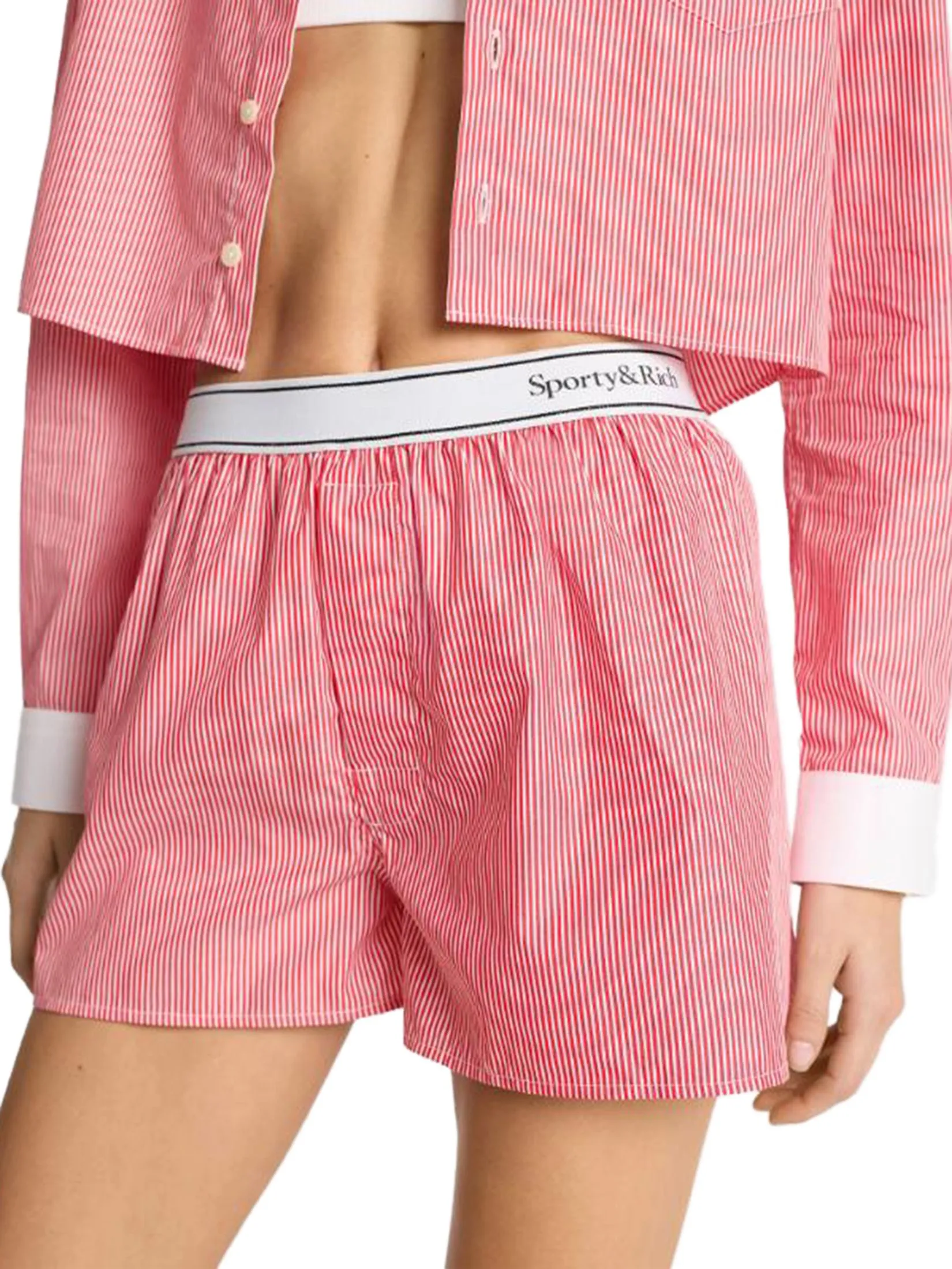 SPORTY & RICH Unisex Boxer Serif Logo - White/Red Stripe SPORTY & RICH Unisex Boxer Serif Logo - White/Red Stripe