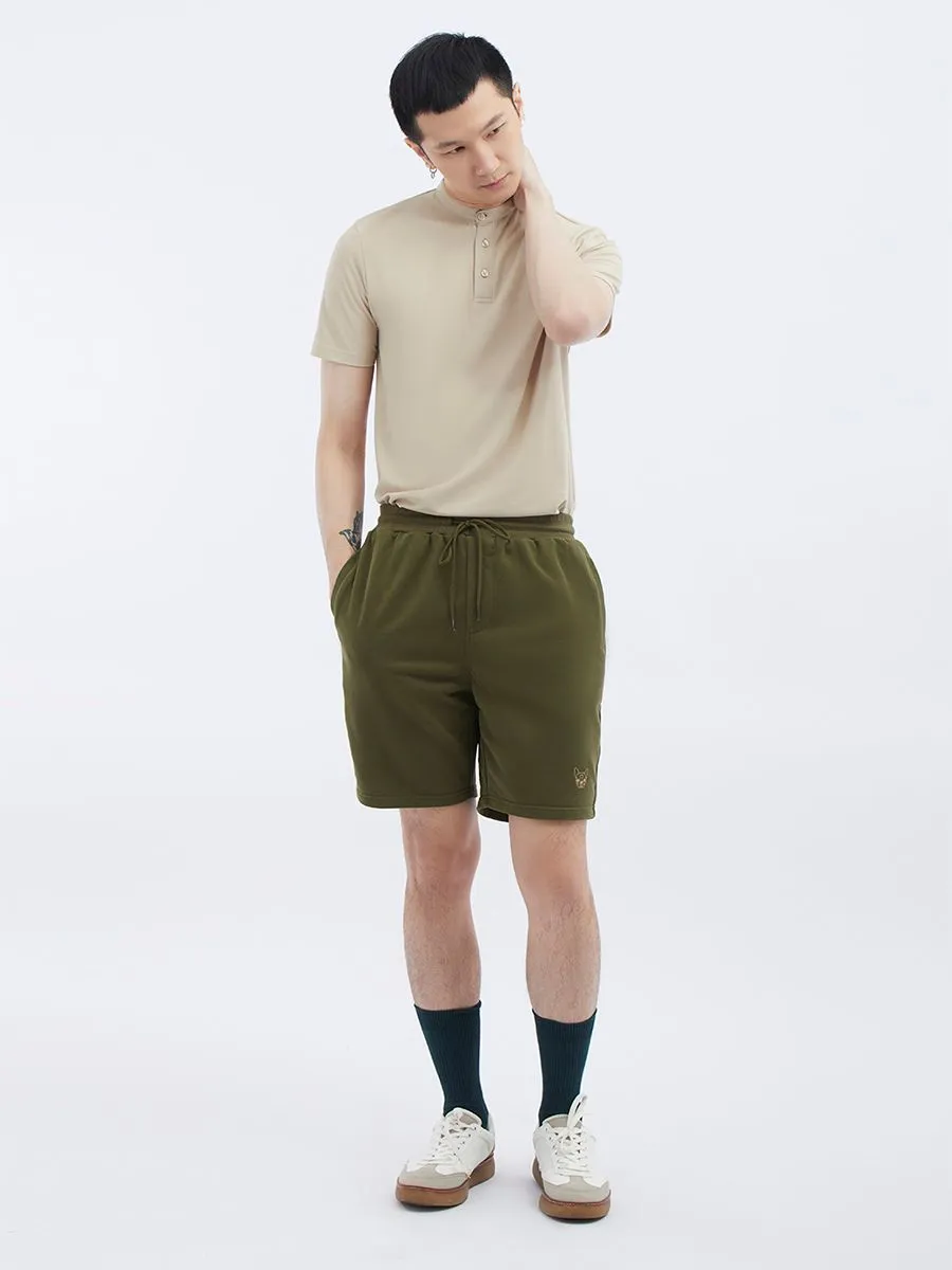ESP Stand Collar Frenchie Polo Shirt Men Beige ESP Stand Collar Frenchie Polo Shirt Men Beige