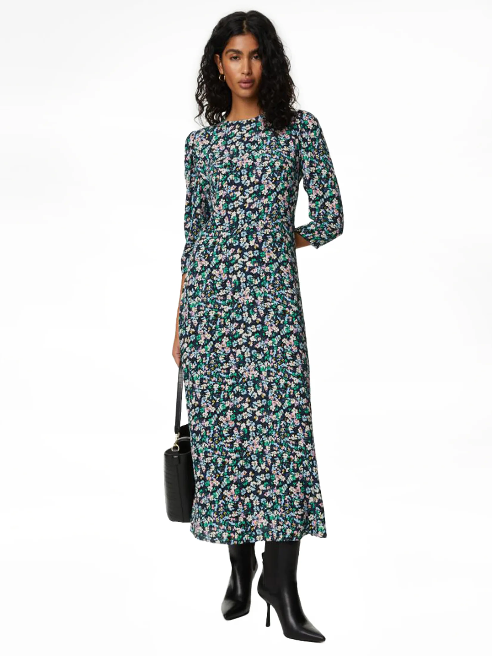 MARKS & SPENCER Women Midi Tea Dress Floral Round Neck Multi MARKS & SPENCER Women Midi Tea Dress Floral Round Neck Multi