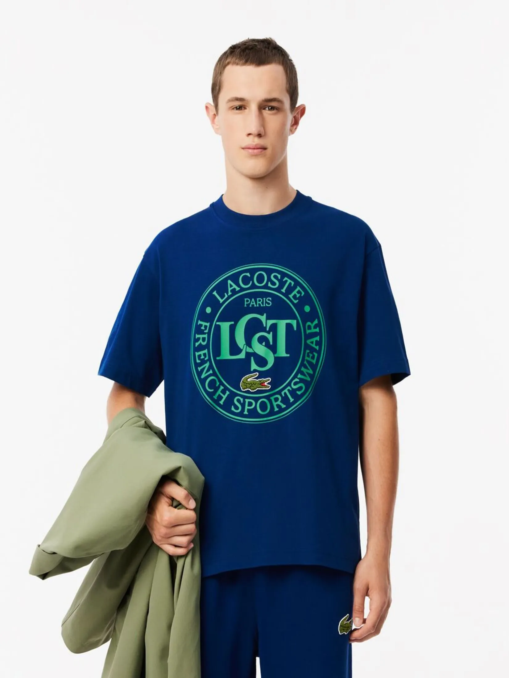 LACOSTE Loose Fit Heavy Cotton Printed T-shirt Blue LACOSTE Loose Fit Heavy Cotton Printed T-shirt Blue