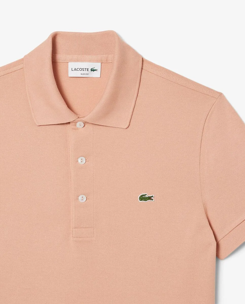 LACOSTE Slim Fit Stretch Mini Piqu  Polo Shirt Beige LACOSTE Slim Fit Stretch Mini Piqu  Polo Shirt Beige