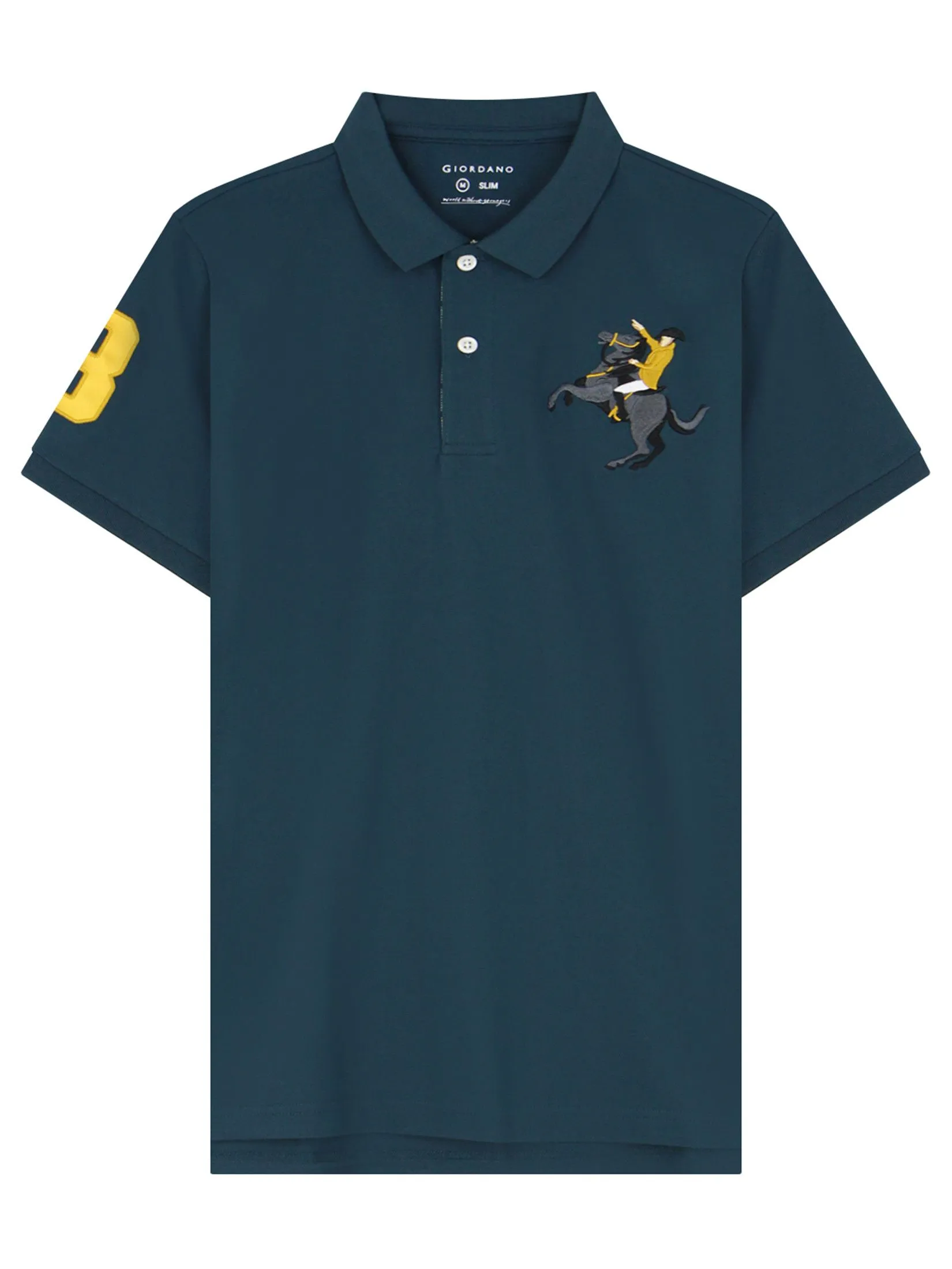 GIORDANO Men's Slim Pique Embroidery Polo (Napoleon) Emerald Green GIORDANO Men's Slim Pique Embroidery Polo (Napoleon) Emerald Green