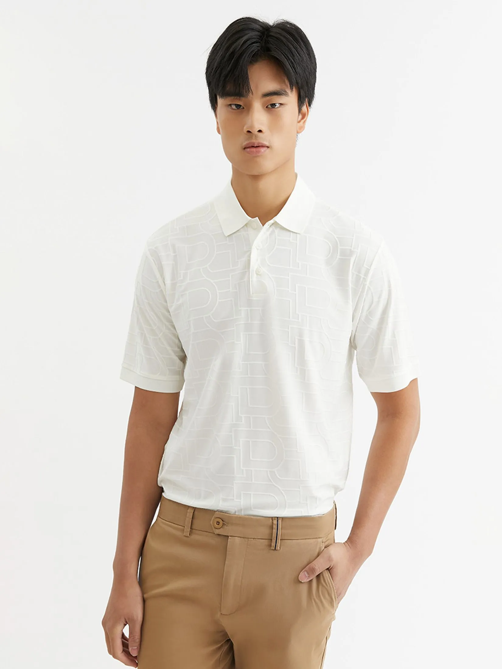DAPPER DAPPER DP Jacquard Polo Shirt White DAPPER DAPPER DP Jacquard Polo Shirt White