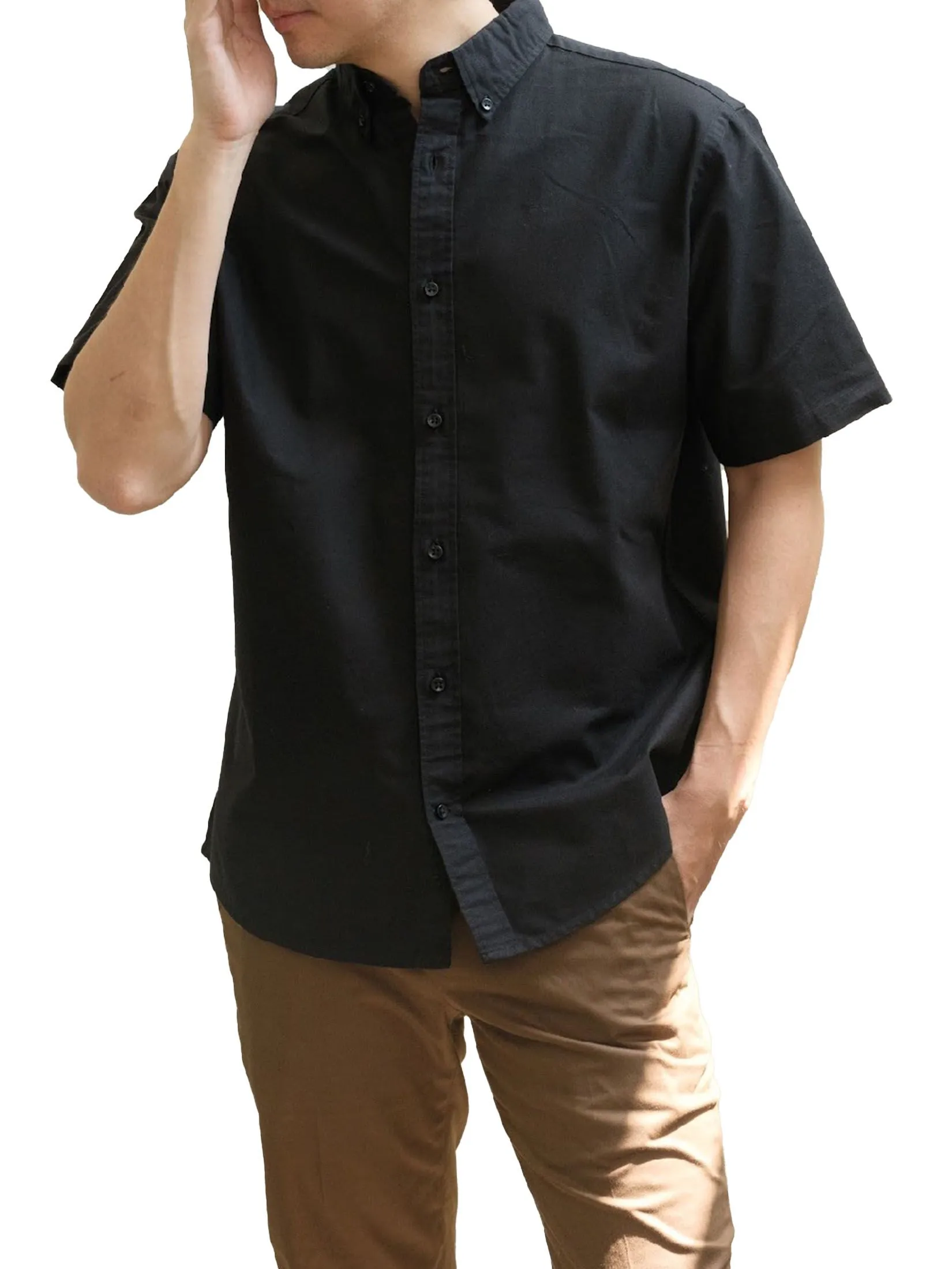 Era-won Men's Oxford Shirt Short Sleeve Comfort Fit Black Era-won Men's Oxford Shirt Short Sleeve Comfort Fit Black