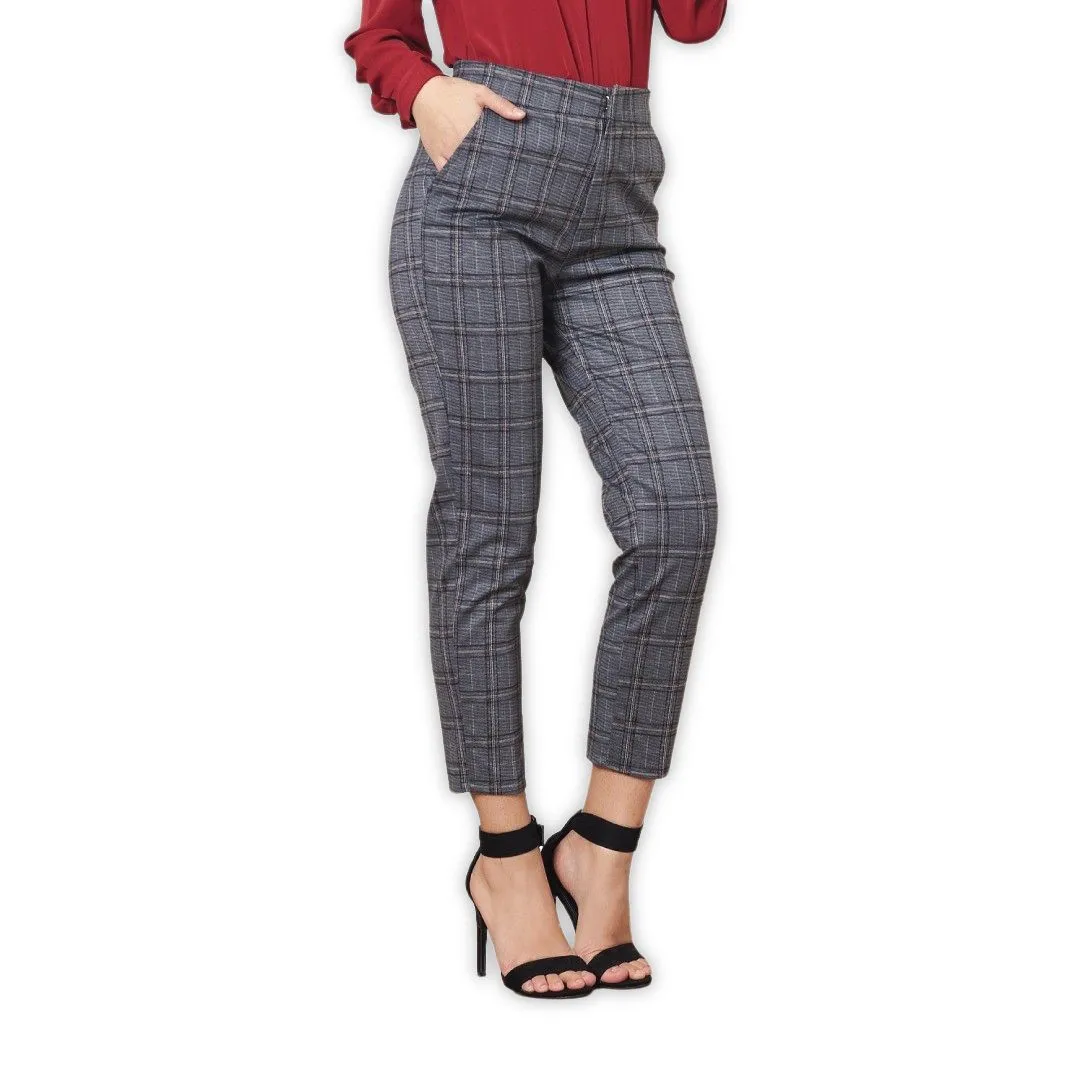 Lady Plus Grey Cropped Check Pants L-2018PM-BG Lady Plus Grey Cropped Check Pants L-2018PM-BG