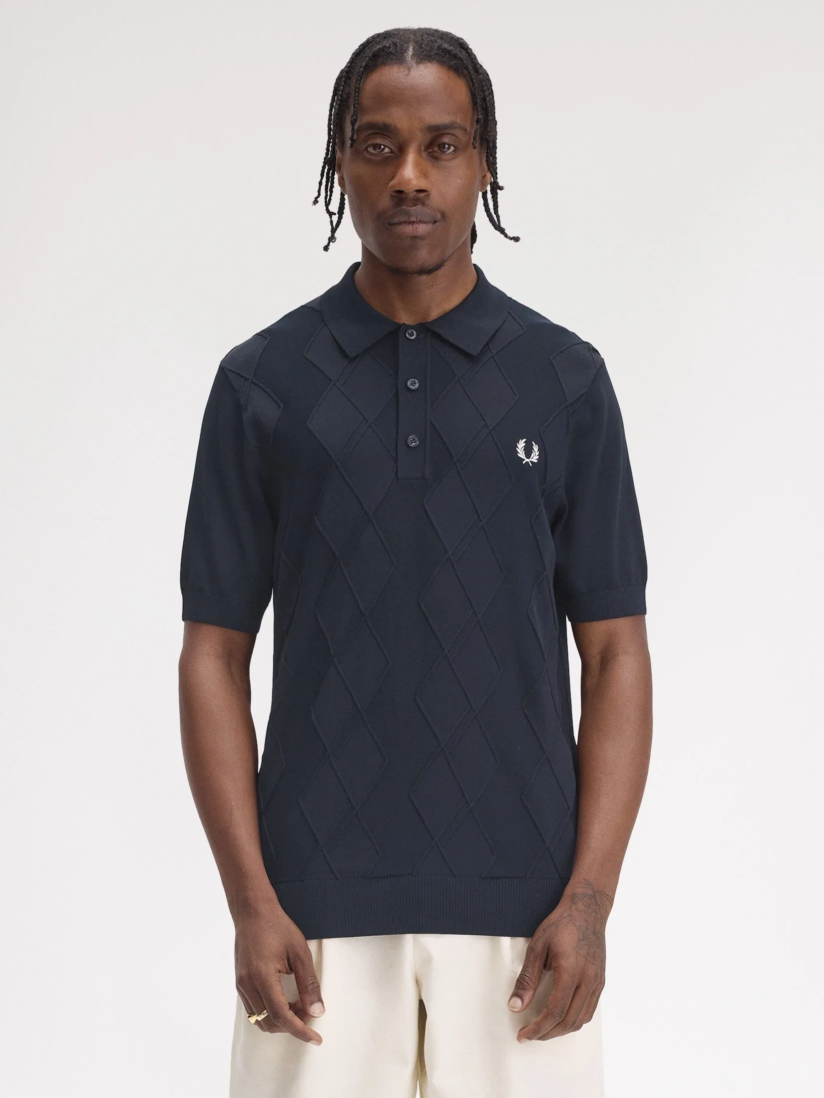 Fred Perry Men CABLE KNITTED SHIRT Navy Fred Perry Men CABLE KNITTED SHIRT Navy