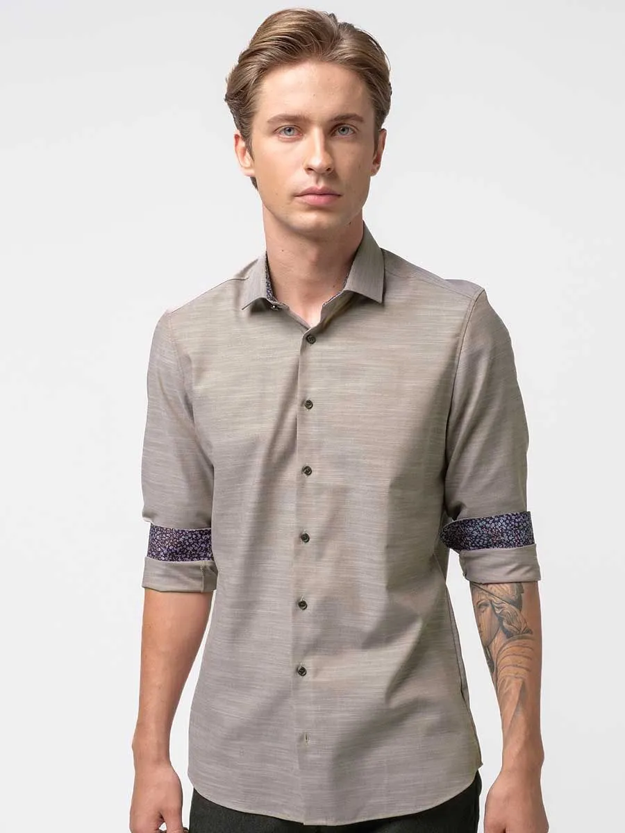 OLYMP MEN SHIRT LONG SLEEVES BODY  FIT BROWN