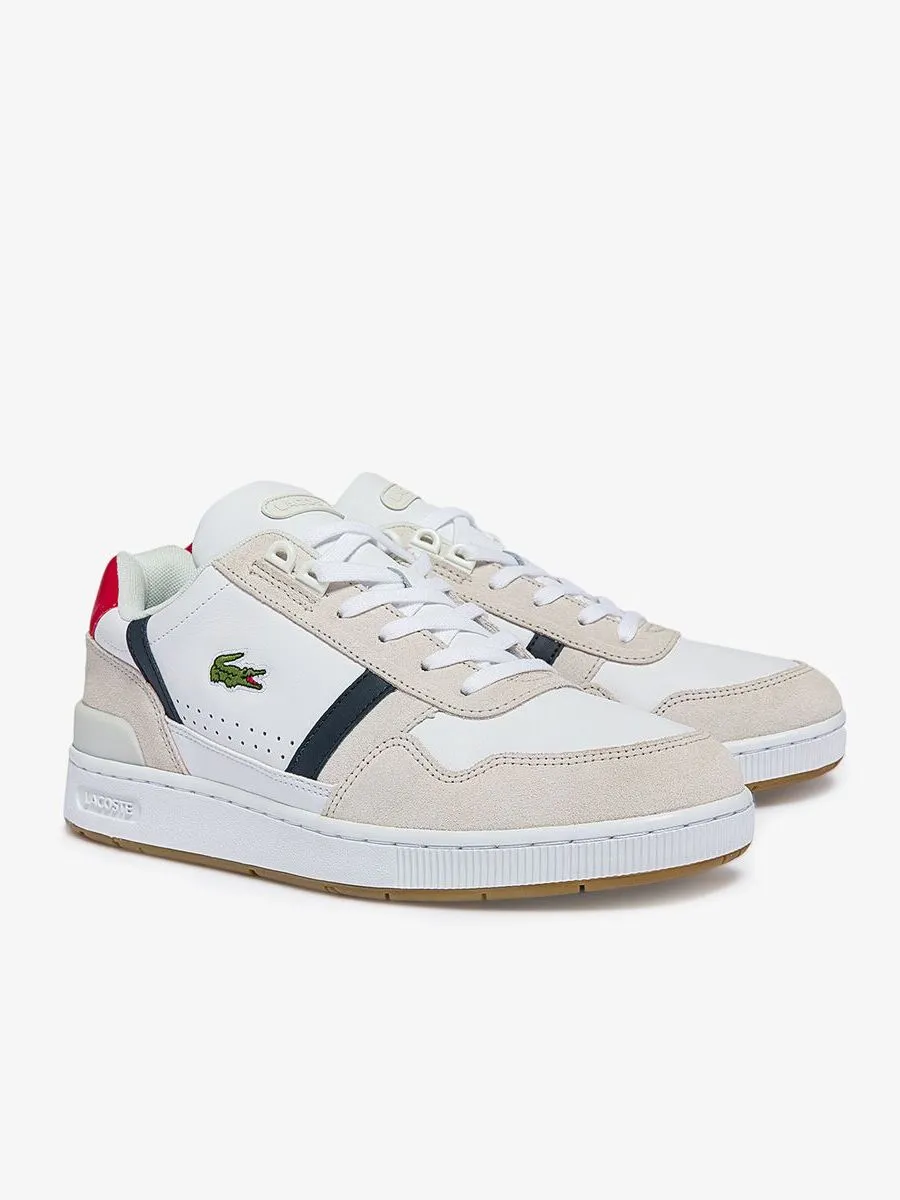 LACOSTE White Men’s T-Clip Tricolour Leather and Suede Trainers LACOSTE White Men’s T-Clip Tricolour Leather and Suede Trainers