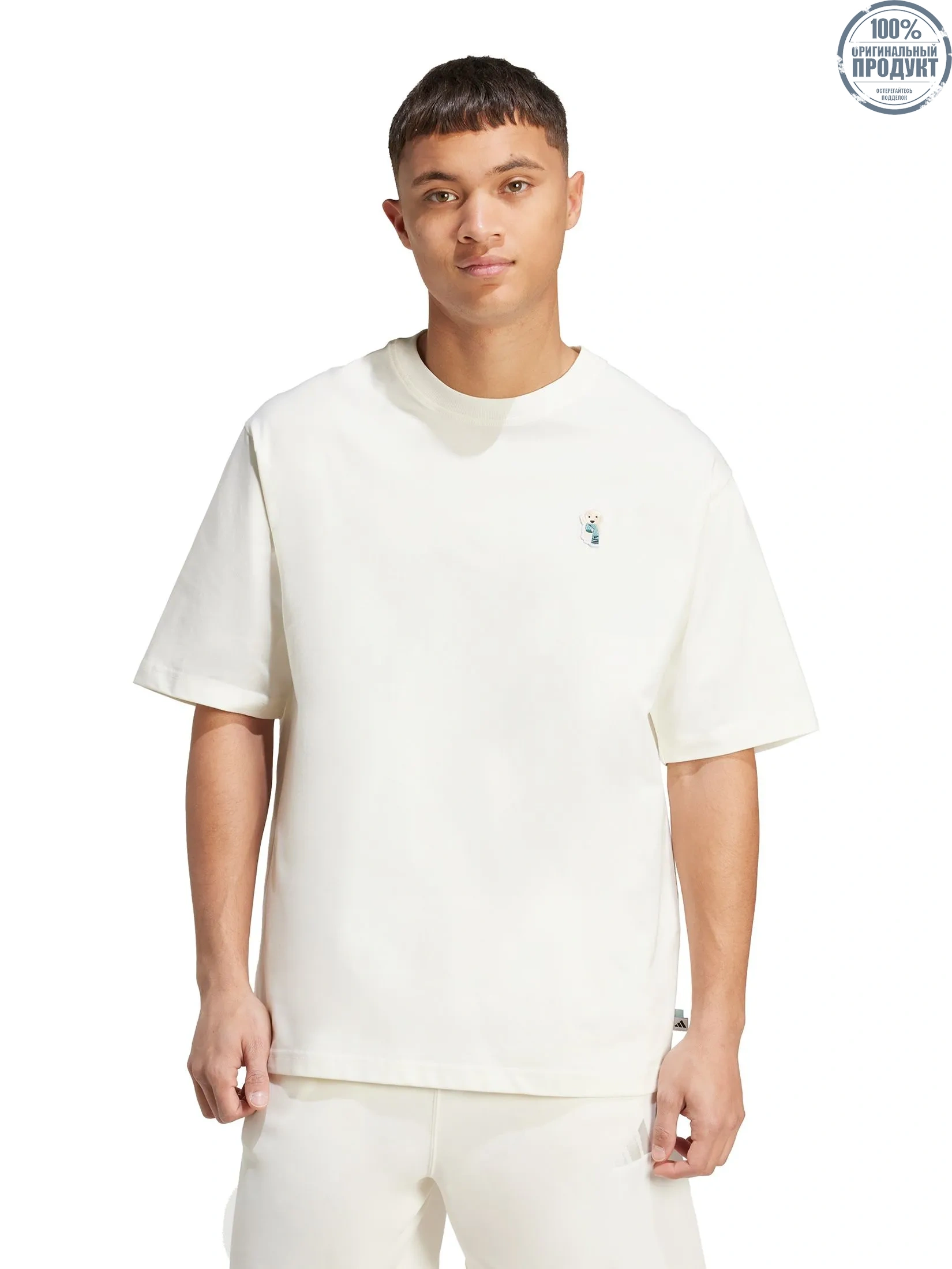 ADIDAS Men T-Shirt Graphic Dog Sock Patch Ivory ADIDAS Men T-Shirt Graphic Dog Sock Patch Ivory