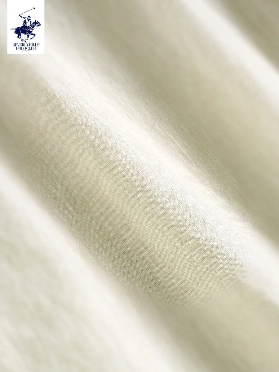 BEVERLY HILLS POLO CLUB Men Cotton Linen Open Collar Shirt Short Sleeve, Khaki