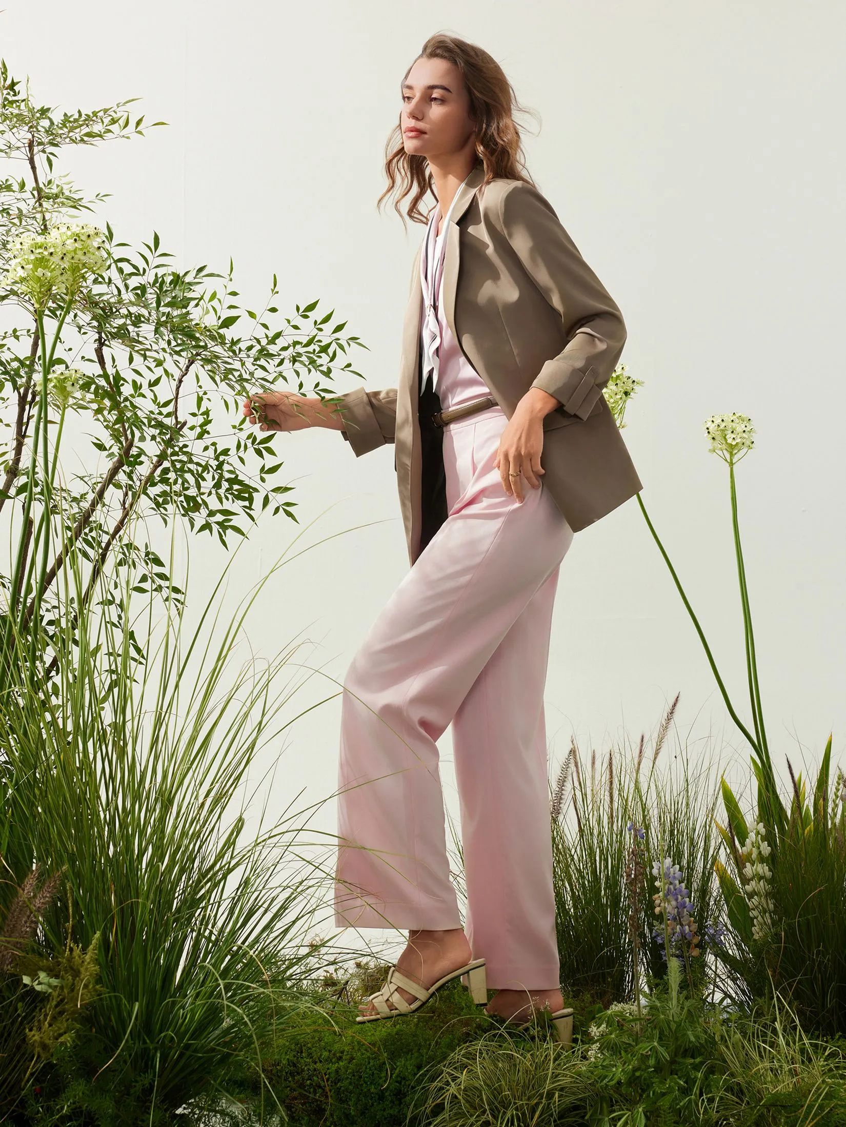 G2000 Women Clothing Satin Short Sleeve Blouse With Scarf & Ring  Regular Fit - Pink