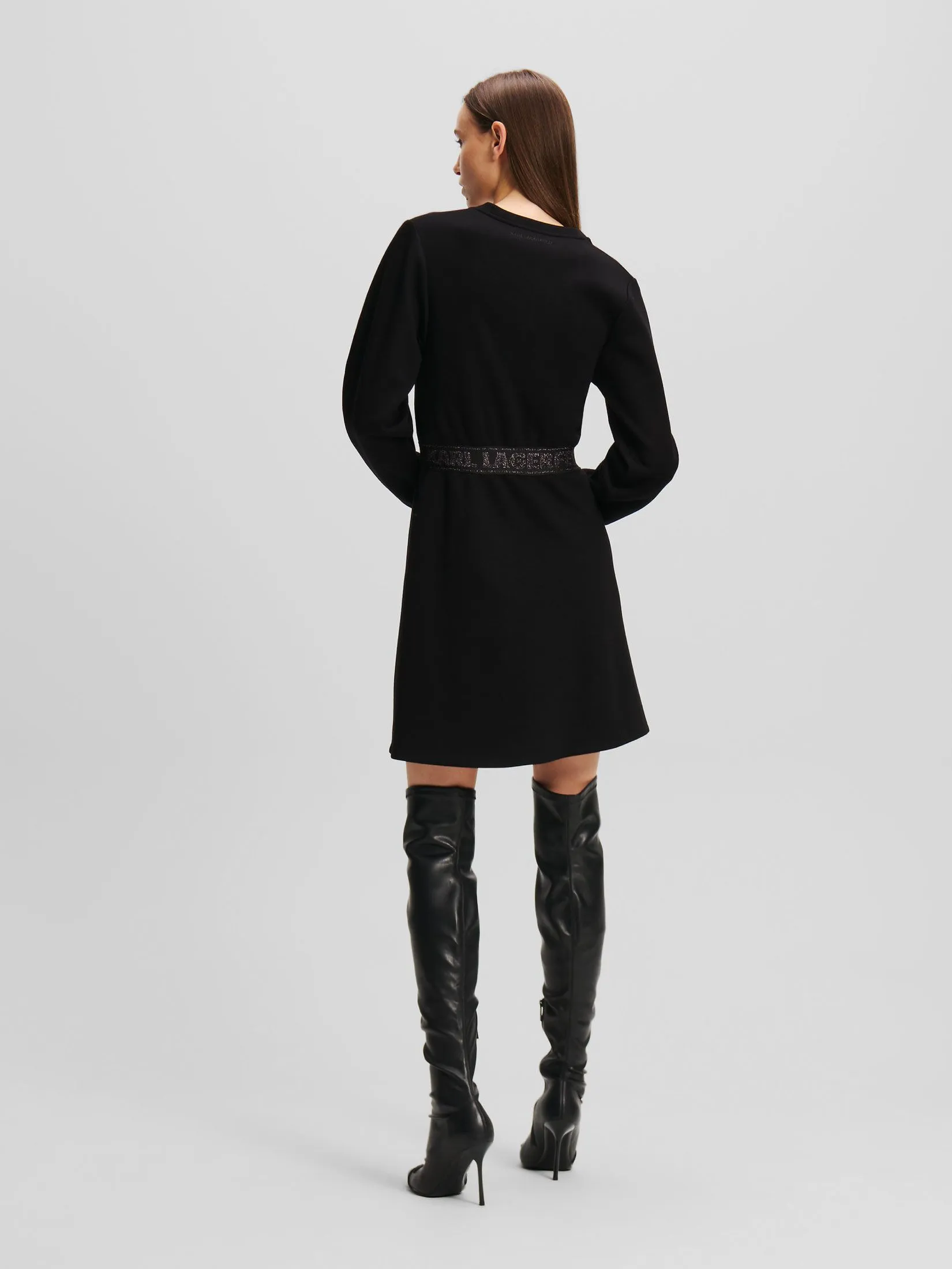 KARL LAGERFELD GLITTER LOGO TAPE SWEATDRESS BLACK KARL LAGERFELD GLITTER LOGO TAPE SWEATDRESS BLACK