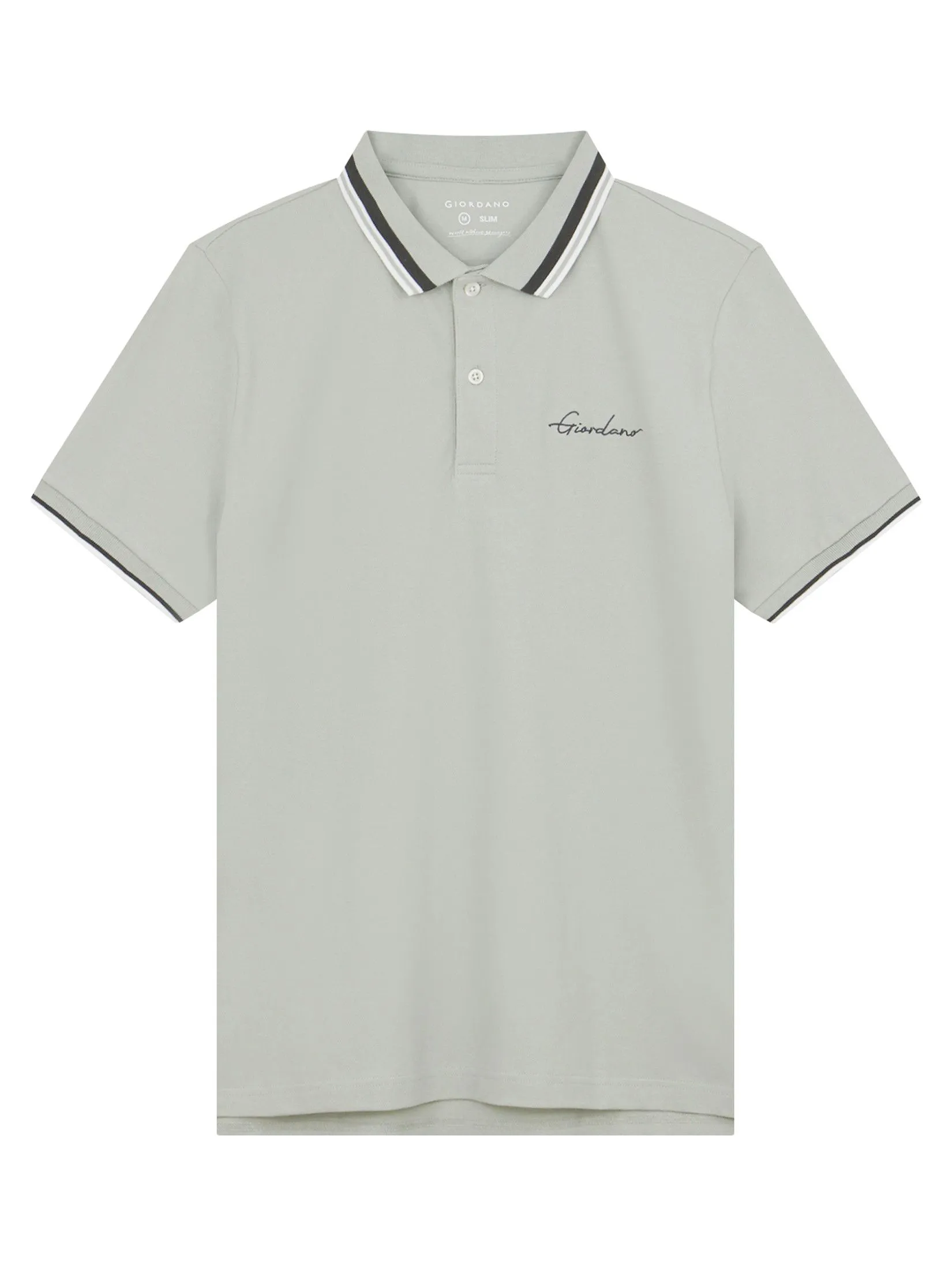 GIORDANO Men's Slim Embroidery Bold Polo (Signature) Pale Pine Grey GIORDANO Men's Slim Embroidery Bold Polo (Signature) Pale Pine Grey