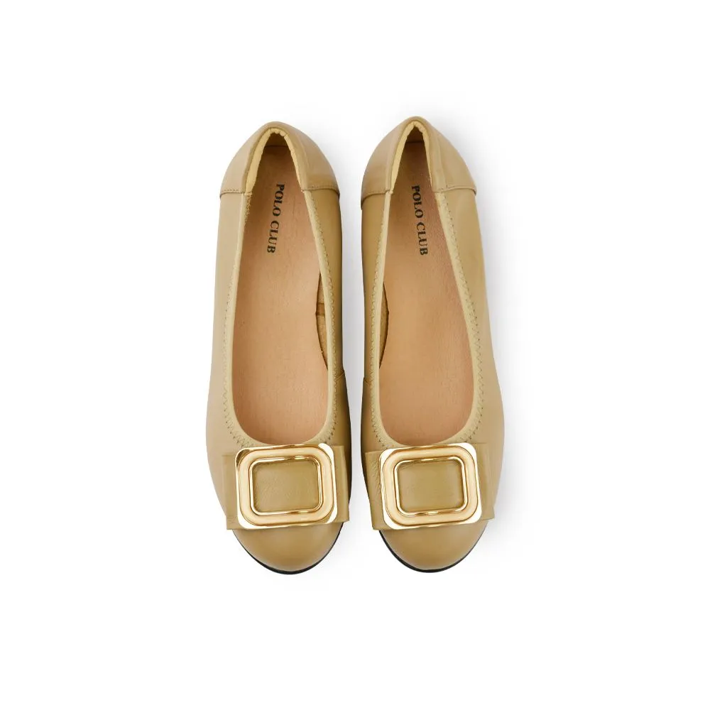 POLO CLUB Khaki Leather Court Shoes Rounded Toe Wedge P1919 POLO CLUB Khaki Leather Court Shoes Rounded Toe Wedge P1919