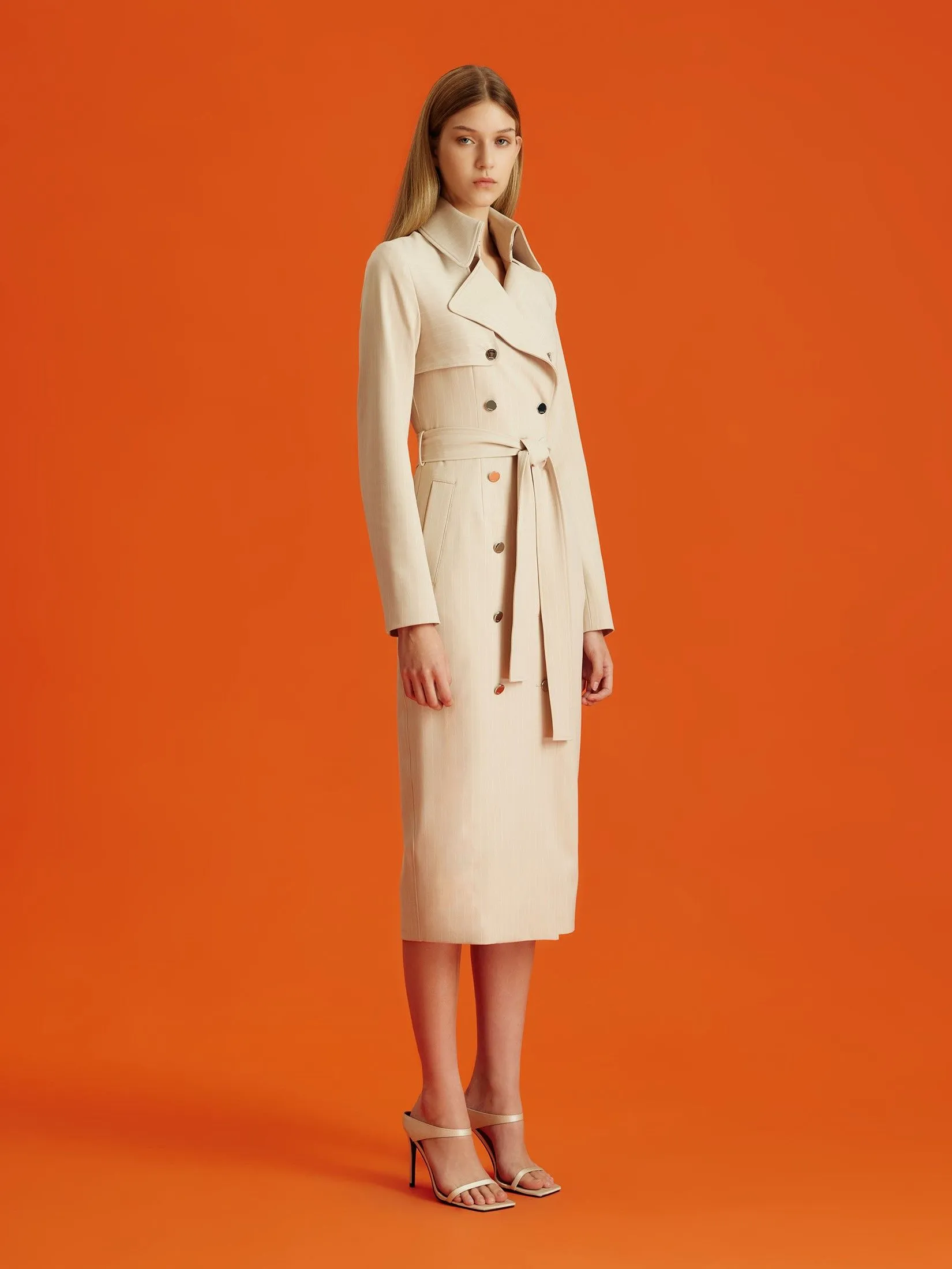 ASAVA (AW24 )Milana Pinstriped Trench Women Dress Beige ASAVA (AW24 )Milana Pinstriped Trench Women Dress Beige