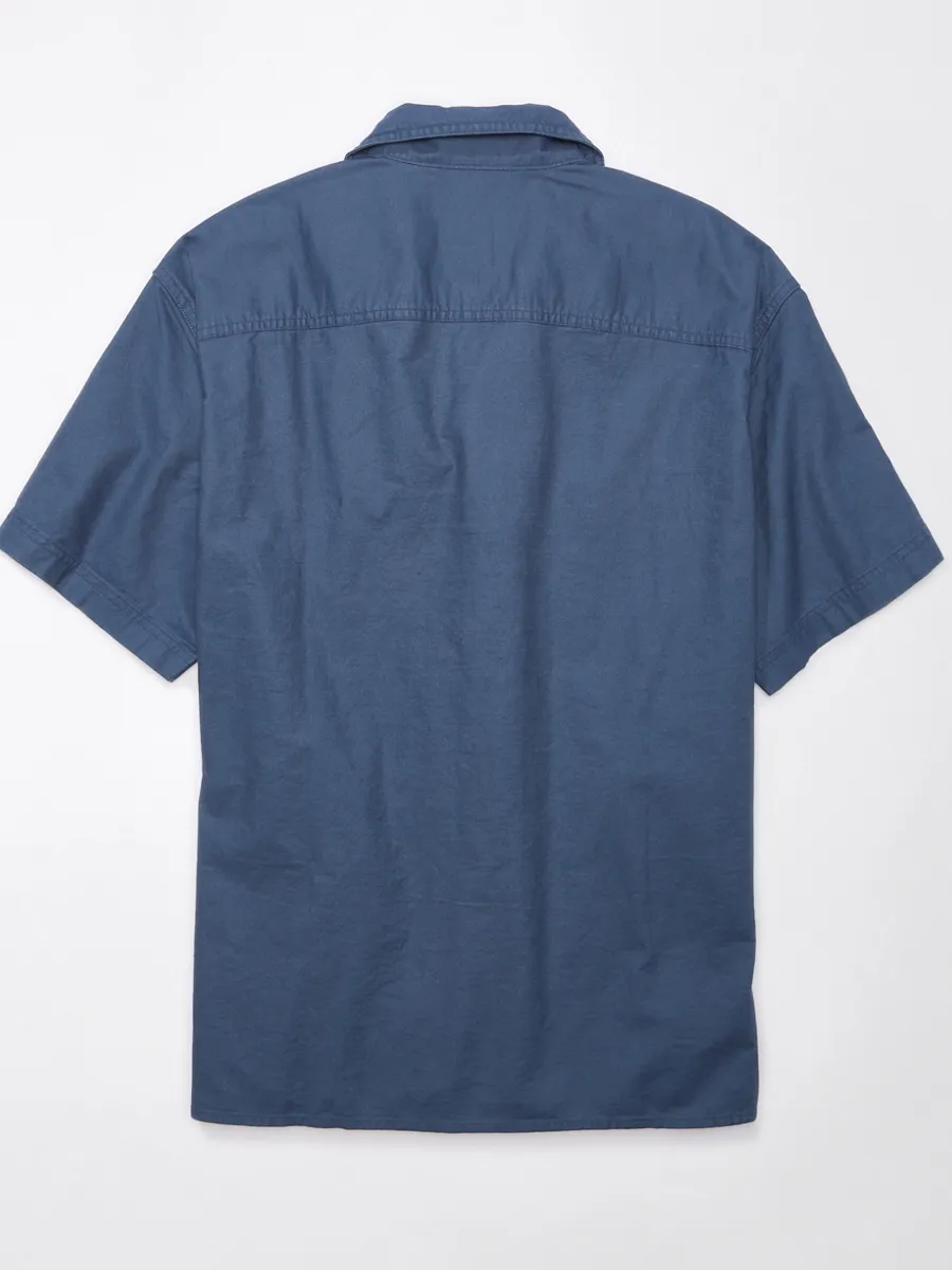 American Eagle MEN BUNGALOW NAVY SS OVERSIZED CAMP COLLAR PC DYE STRETCH OXFORD 436 ROCKY BLUE American Eagle MEN BUNGALOW NAVY SS OVERSIZED CAMP COLLAR PC DYE STRETCH OXFORD 436 ROCKY BLUE