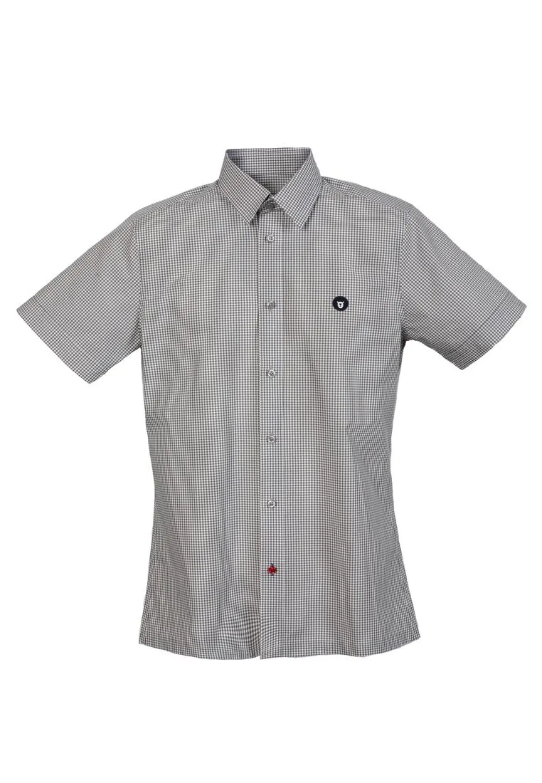 BROWNE & CO. Grey Classic Collar Short Sleeves Check Shirt BROWNE & CO. Grey Classic Collar Short Sleeves Check Shirt