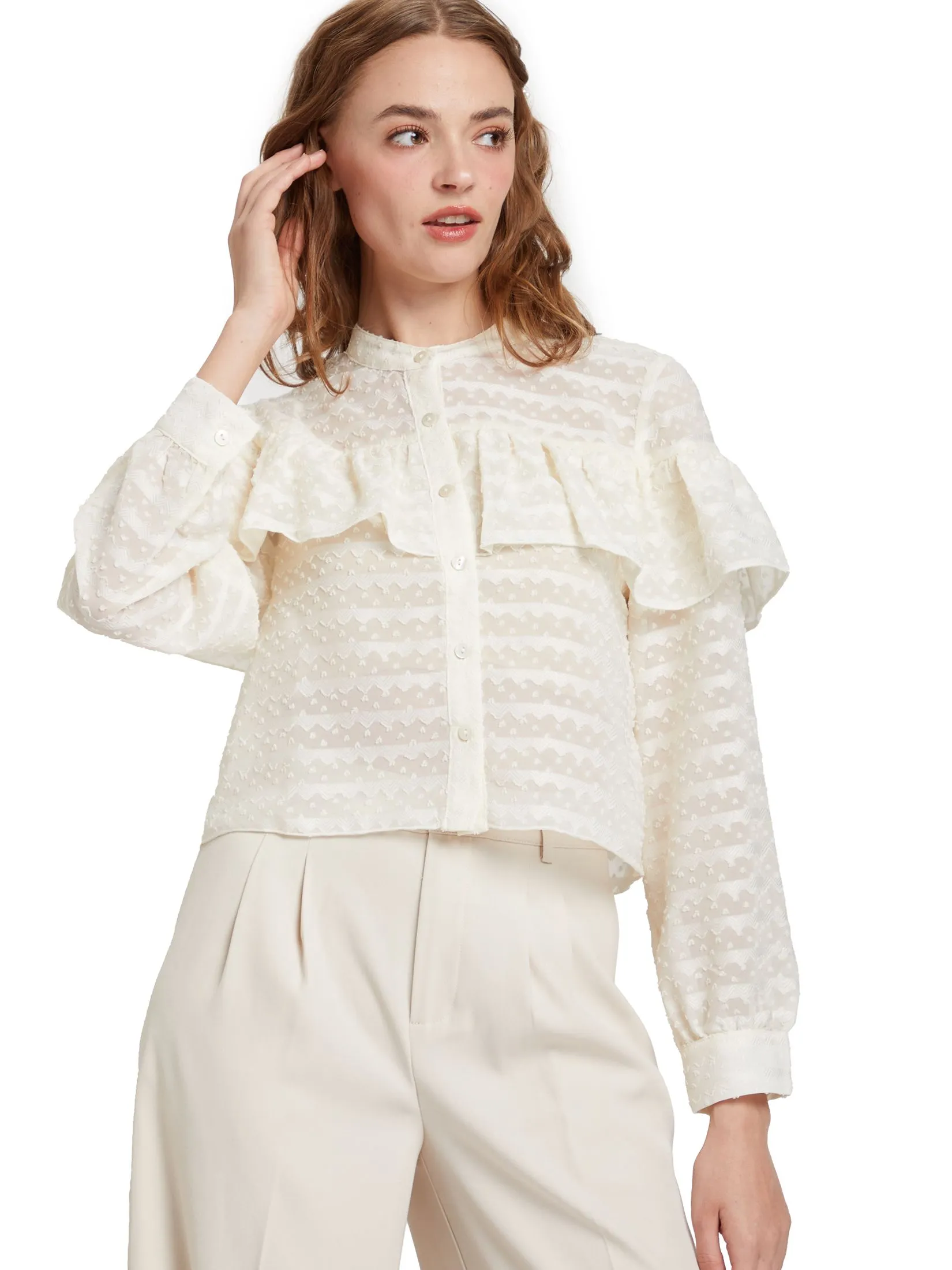 LOLITA Women Blouse Chiffon Blouse with ruffle trim LOLITA Women Blouse Chiffon Blouse with ruffle trim