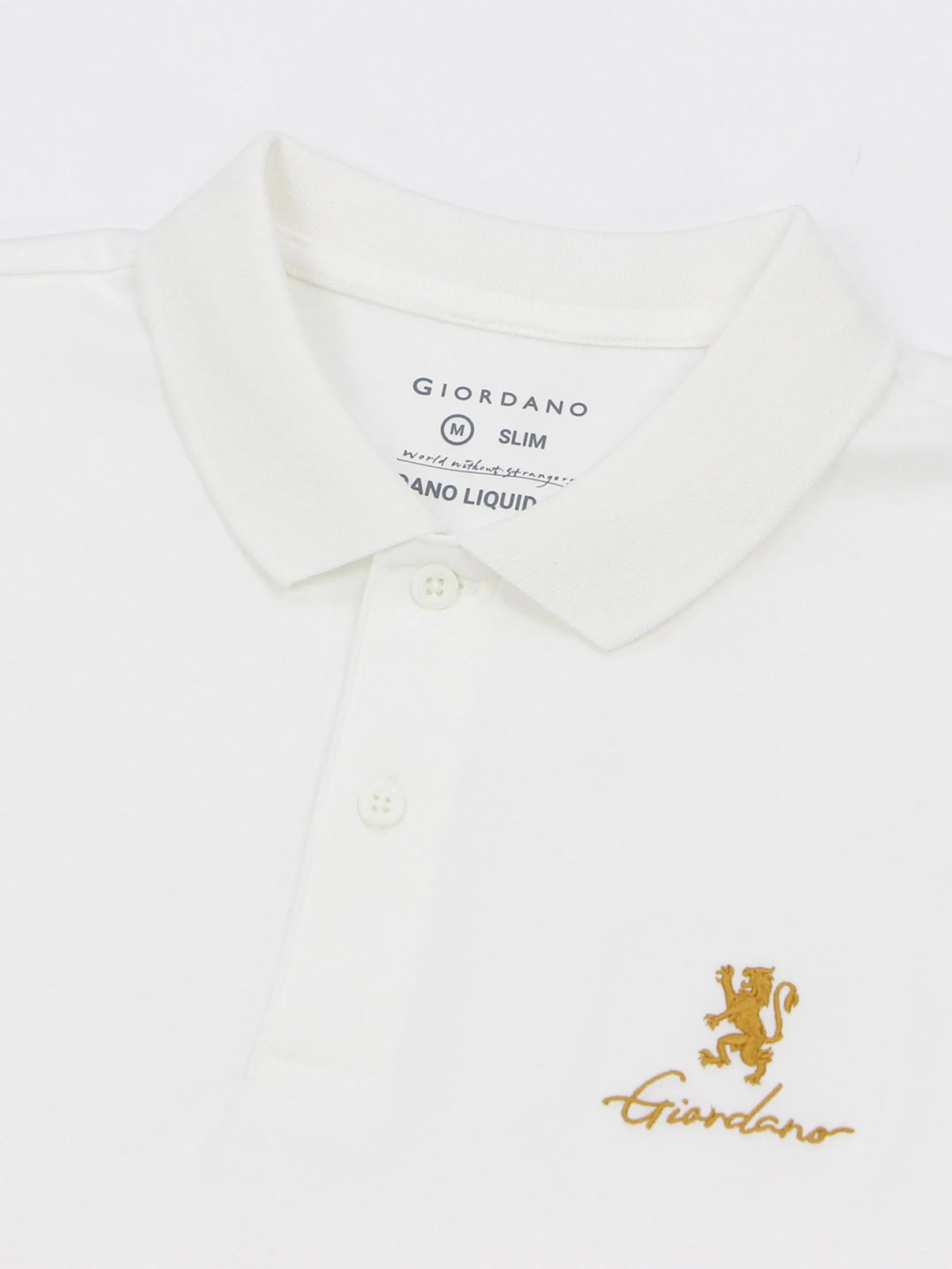 GIORDANO Men's Slim Interlock Plain Polo (Liquid Touch) White