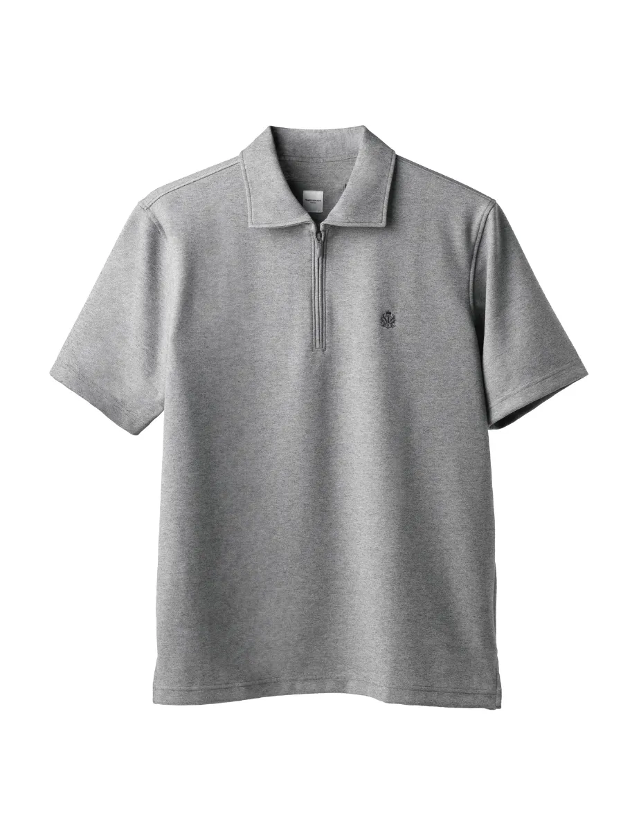 TAKEO KIKUCHI MEN GREY STRETCH PUNCH FABRIC ZIPPER POLO SHIRT TAKEO KIKUCHI MEN GREY STRETCH PUNCH FABRIC ZIPPER POLO SHIRT