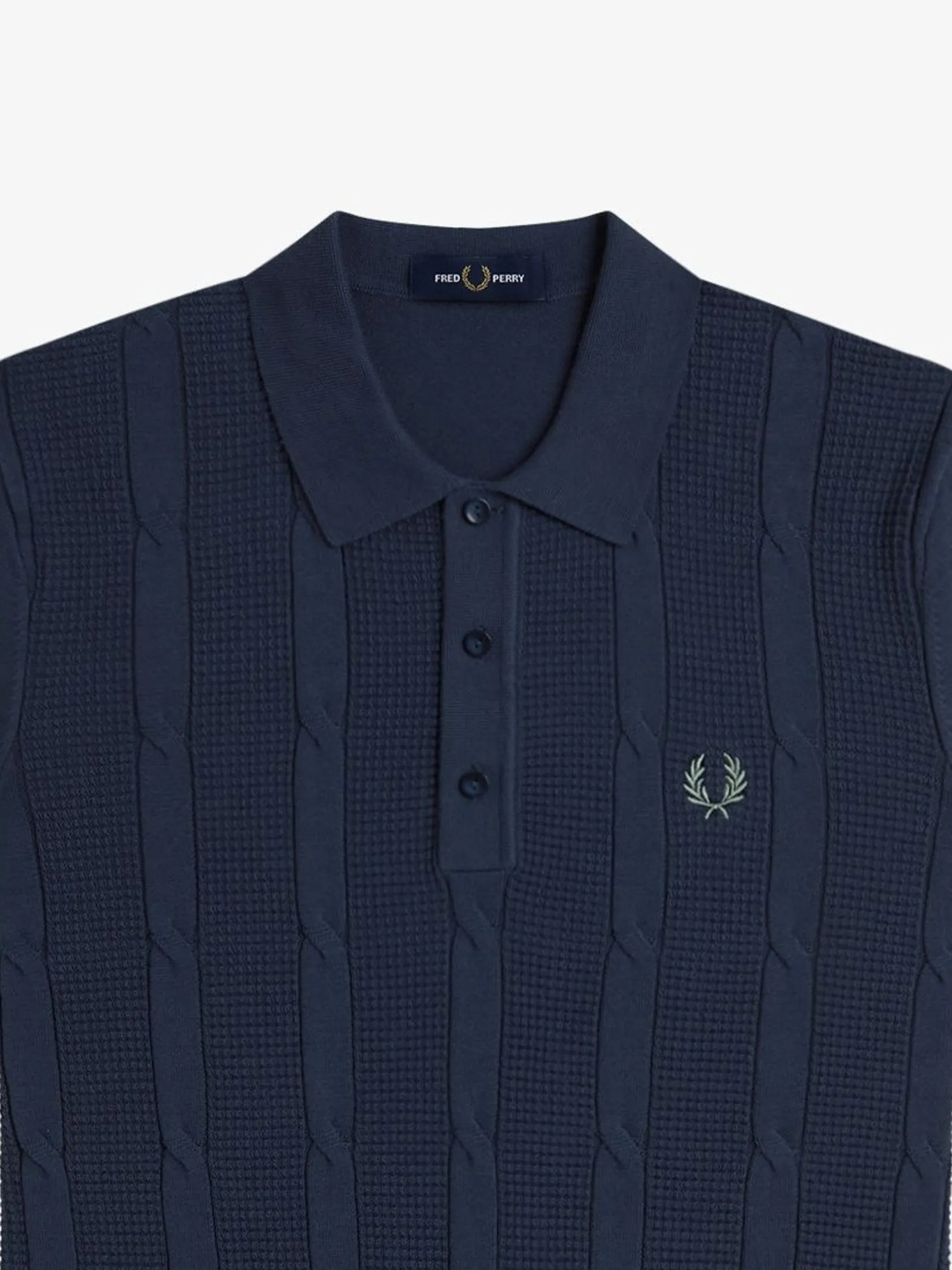 Fred Perry Men TEXTURED CABLE KNIT SHIRT Navy Fred Perry Men TEXTURED CABLE KNIT SHIRT Navy