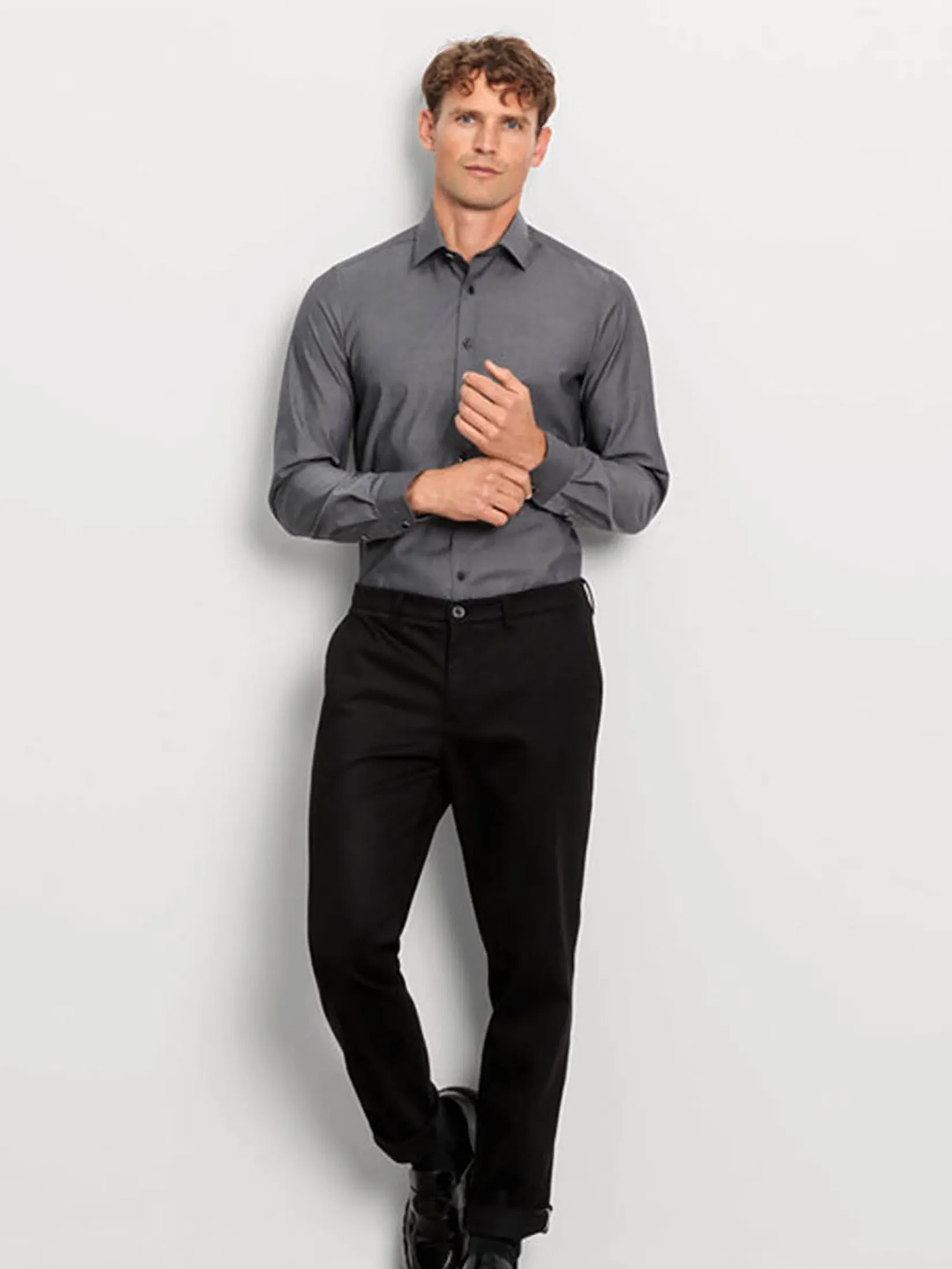 OLYMP MEN SHIRT LONG SLEEVES BUSINESS SHIRT BODY FIT DARK GREY OLYMP MEN SHIRT LONG SLEEVES BUSINESS SHIRT BODY FIT DARK GREY