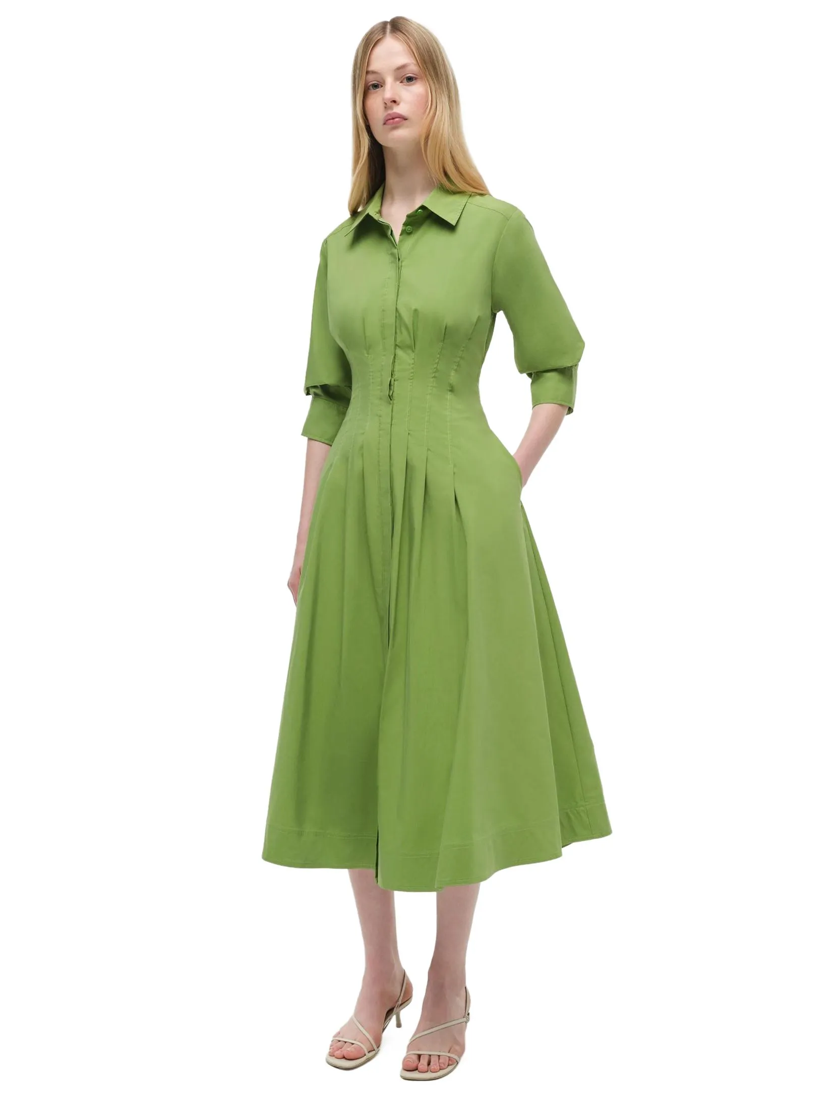 SIMKHAI Women Midi Dress Jazz Pintuck Deep Peridot SIMKHAI Women Midi Dress Jazz Pintuck Deep Peridot