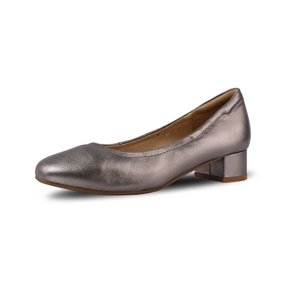 Sirena Metallic Pewter Leather Court Shoes Rounded Toe Blocked Heel 1.5 inch Ariel Sirena Metallic Pewter Leather Court Shoes Rounded Toe Blocked Heel 1.5 inch Ariel