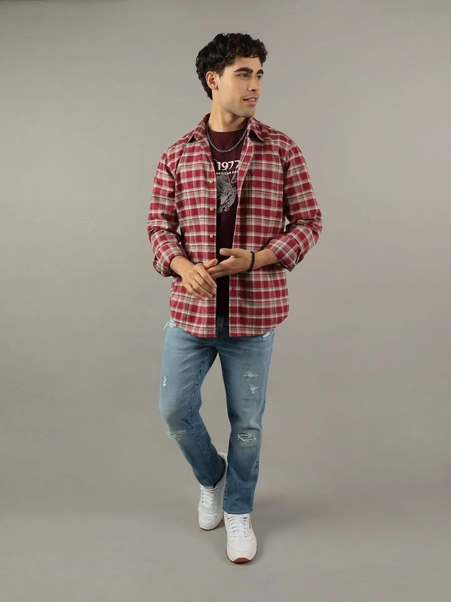 American Eagle MEN SF CSC DARREN BRUSHED TWILL SHIRT 613 BURGUNDY