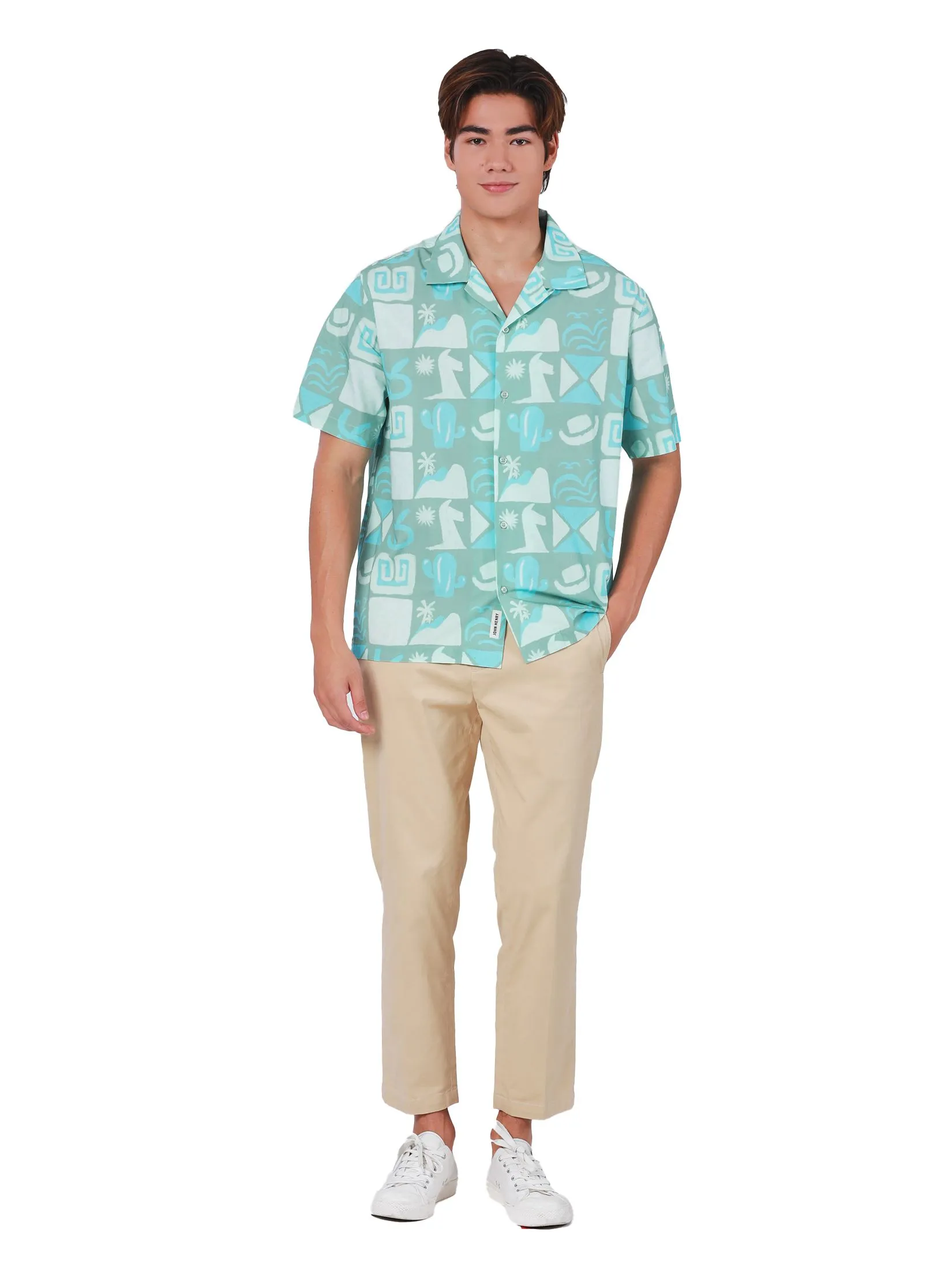 JOHN HENRY Men's Short Sleeves Hawaii Shirts (Relaxed Fit) REJUVENATE VACATION Green JOHN HENRY Men's Short Sleeves Hawaii Shirts (Relaxed Fit) REJUVENATE VACATION Green