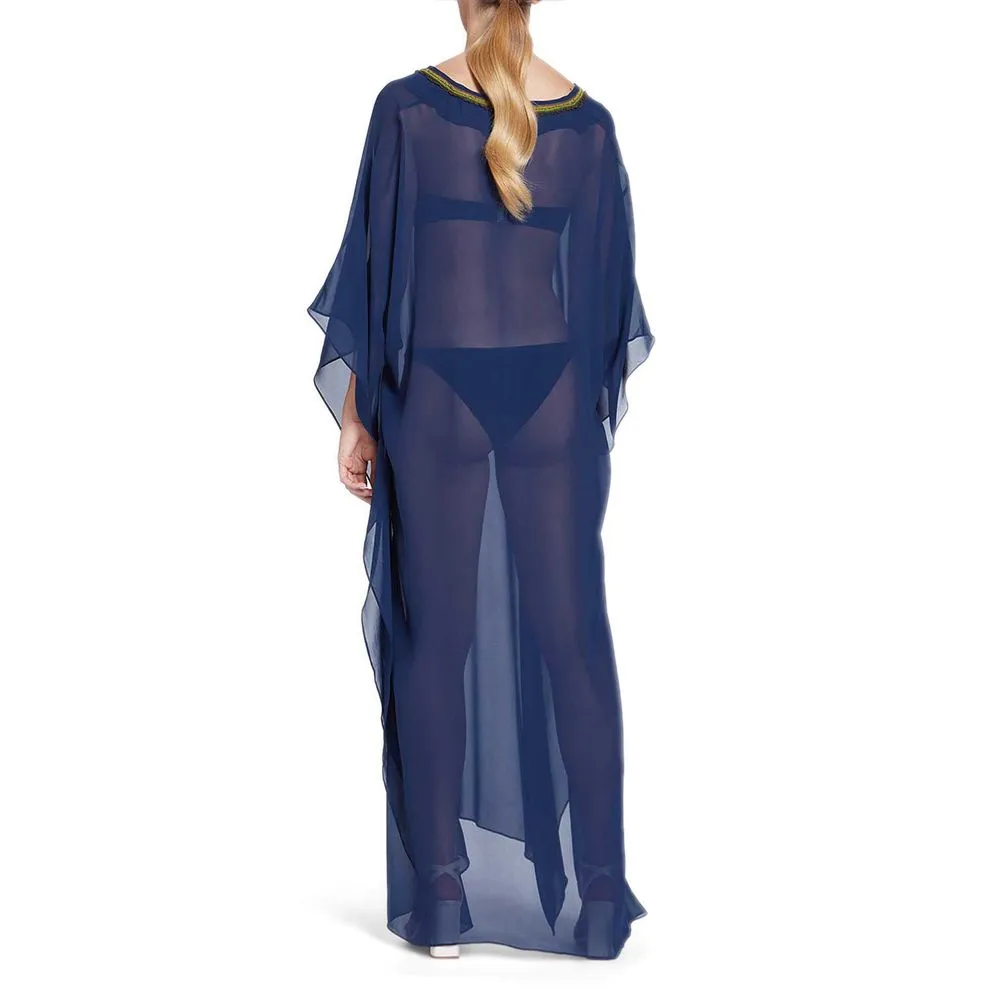 ANGELYS BALEK Blue Deep V Neck Women Kaftan ANGELYS BALEK Blue Deep V Neck Women Kaftan