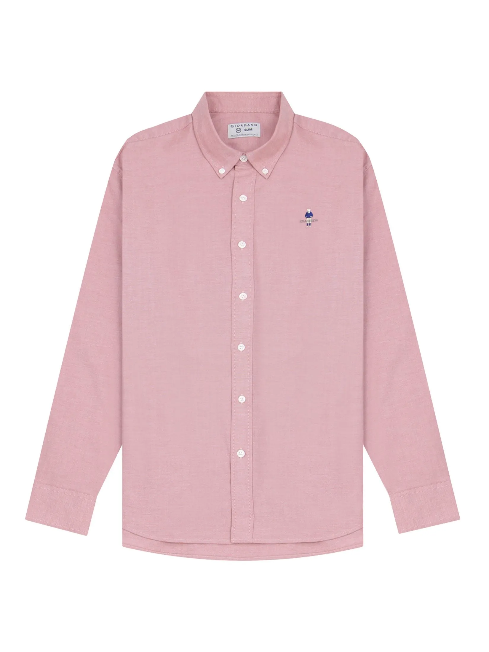 GIORDANO Men's Slim Embroidery Stretch Oxford Shirts (Classic Man) Red GIORDANO Men's Slim Embroidery Stretch Oxford Shirts (Classic Man) Red