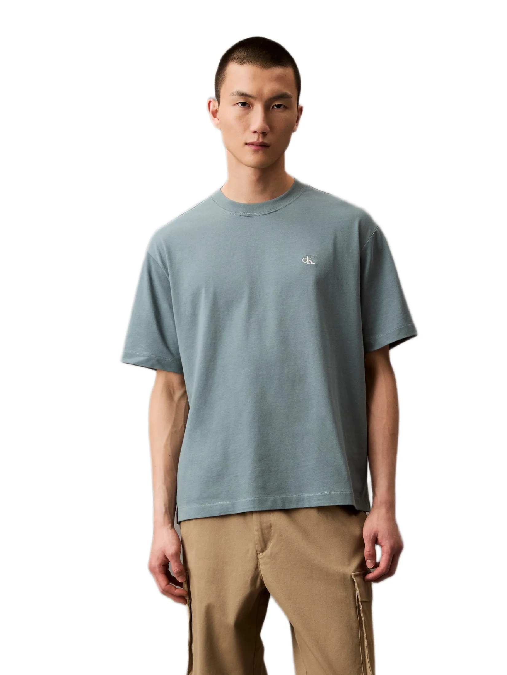 CALVIN KLEIN Men s Relaxed Fit Archive Logo Short Sleeve T-Shirt Blue Gray CALVIN KLEIN Men s Relaxed Fit Archive Logo Short Sleeve T-Shirt Blue Gray