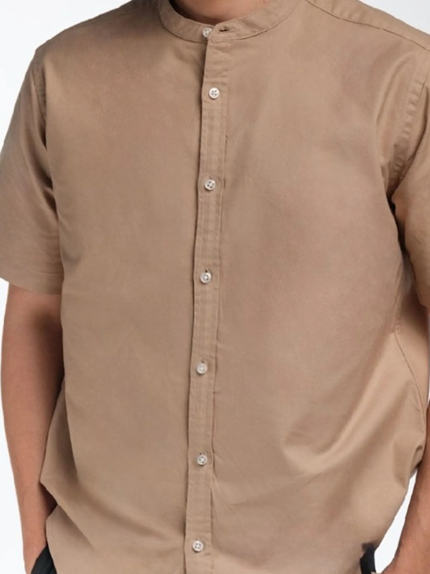 Era-won Men's Oxford Shirt Short Sleeve Comfort Fit Mandarin collar Beige Era-won Men's Oxford Shirt Short Sleeve Comfort Fit Mandarin collar Beige