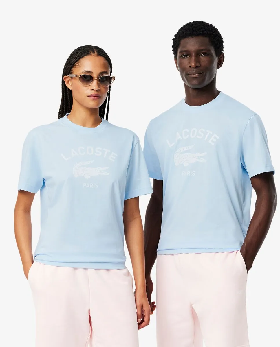 LACOSTE Signature Print Cotton T-shirt Blue LACOSTE Signature Print Cotton T-shirt Blue