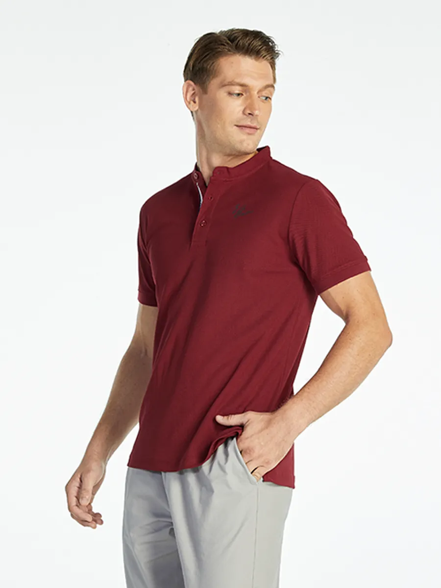 ELLE HOMME MEN BAND COLLAR POLO SHIRT W8K904RE - RED ELLE HOMME MEN BAND COLLAR POLO SHIRT W8K904RE - RED