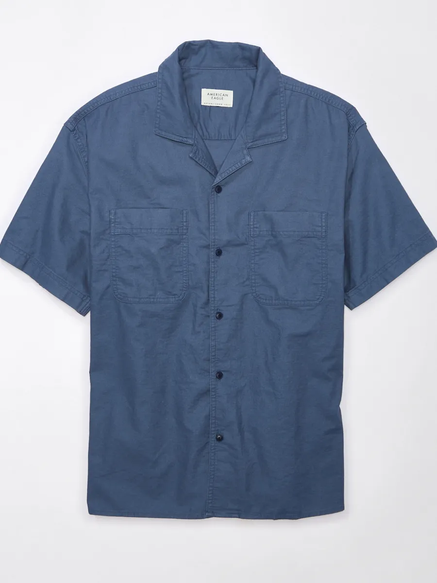 American Eagle MEN BUNGALOW NAVY SS OVERSIZED CAMP COLLAR PC DYE STRETCH OXFORD 436 ROCKY BLUE American Eagle MEN BUNGALOW NAVY SS OVERSIZED CAMP COLLAR PC DYE STRETCH OXFORD 436 ROCKY BLUE