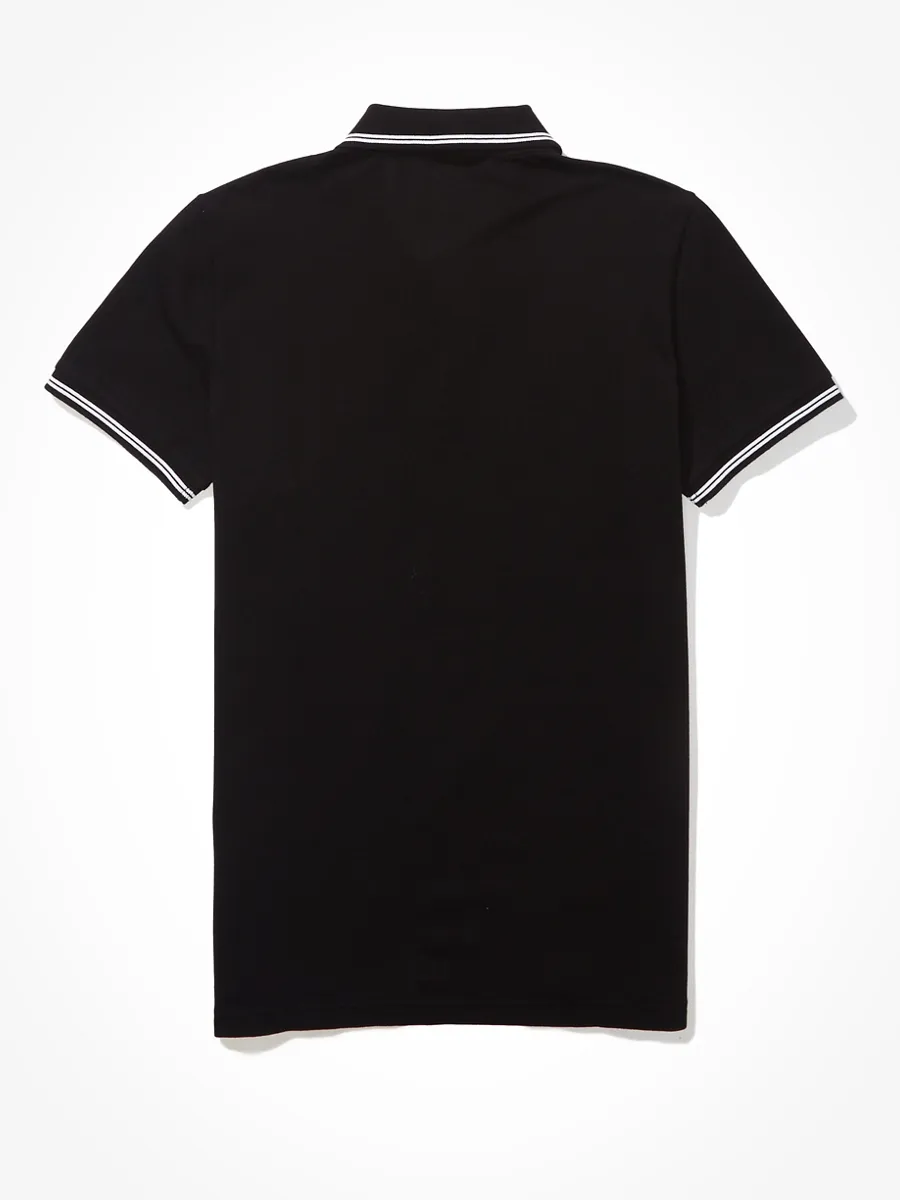 American Eagle PIQUE SLIM TIPPING SOLIDS 001 BLACK American Eagle PIQUE SLIM TIPPING SOLIDS 001 BLACK