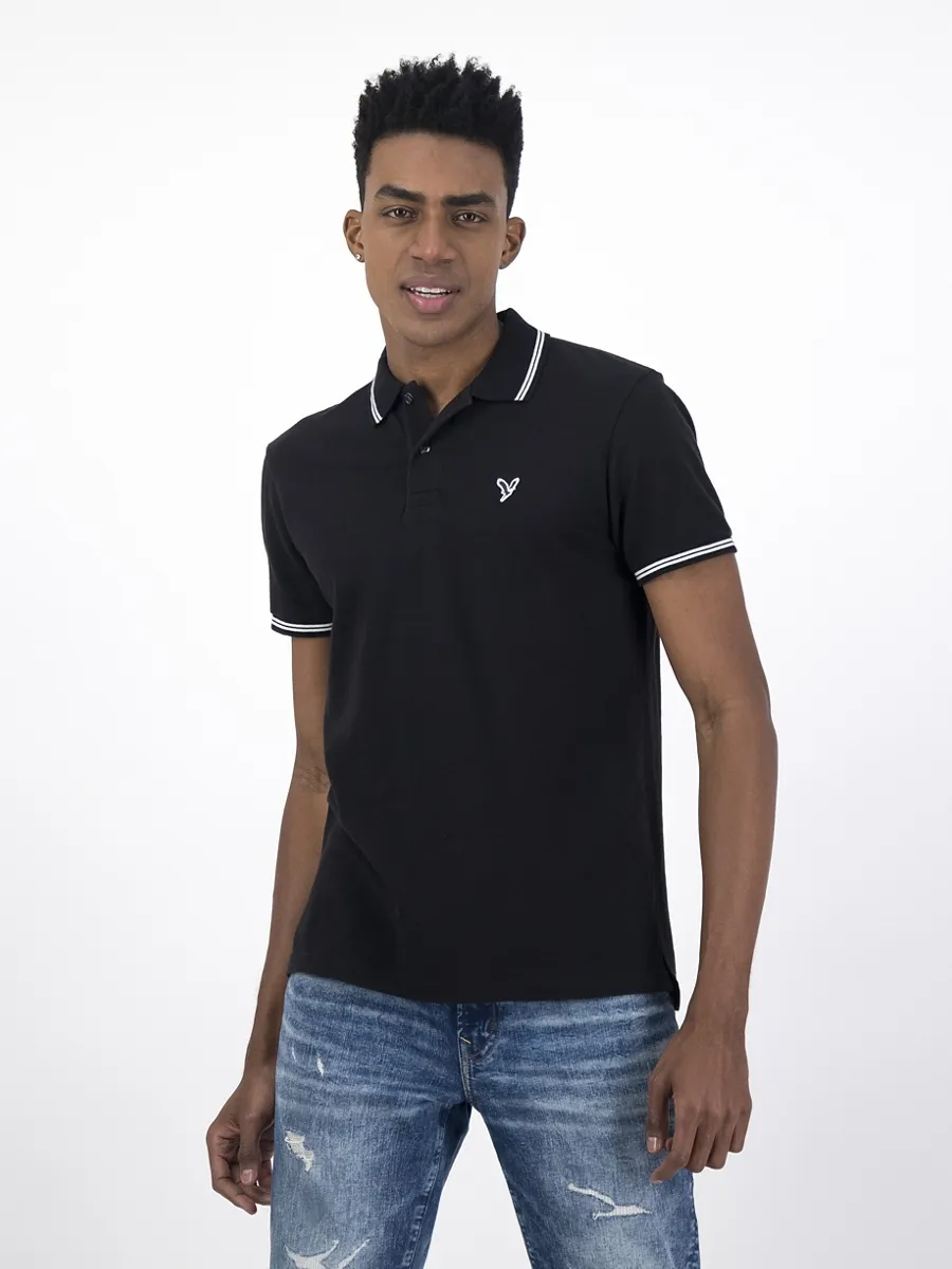 American Eagle PIQUE SLIM TIPPING SOLIDS 001 BLACK American Eagle PIQUE SLIM TIPPING SOLIDS 001 BLACK