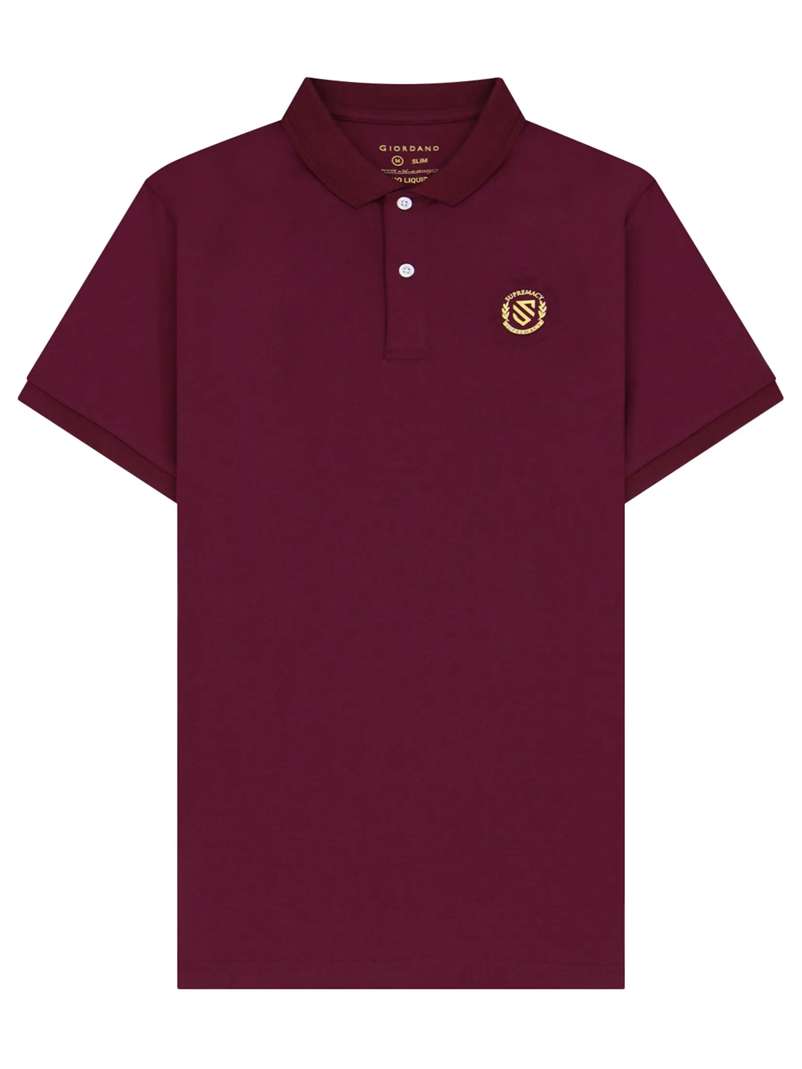 GIORDANO Men's Slim Fit Embroidery Bold Polo (Liquid Touch) Burgundy red GIORDANO Men's Slim Fit Embroidery Bold Polo (Liquid Touch) Burgundy red