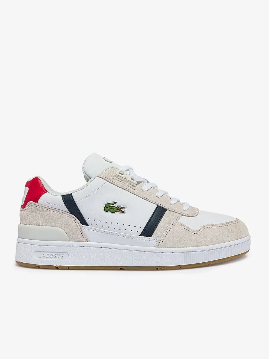 LACOSTE White Men’s T-Clip Tricolour Leather and Suede Trainers LACOSTE White Men’s T-Clip Tricolour Leather and Suede Trainers