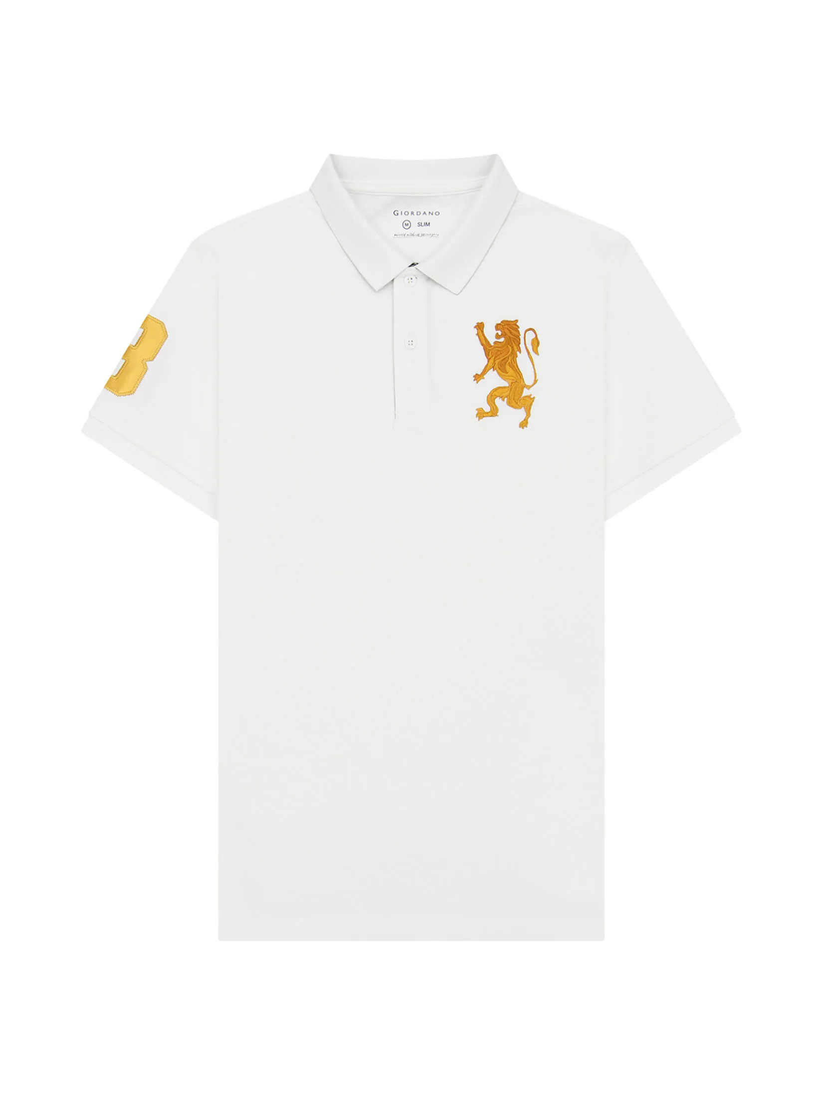 GIORDANO Men s Slim Embroidery Bold Polo (3D Lion) Signature white GIORDANO Men s Slim Embroidery Bold Polo (3D Lion) Signature white