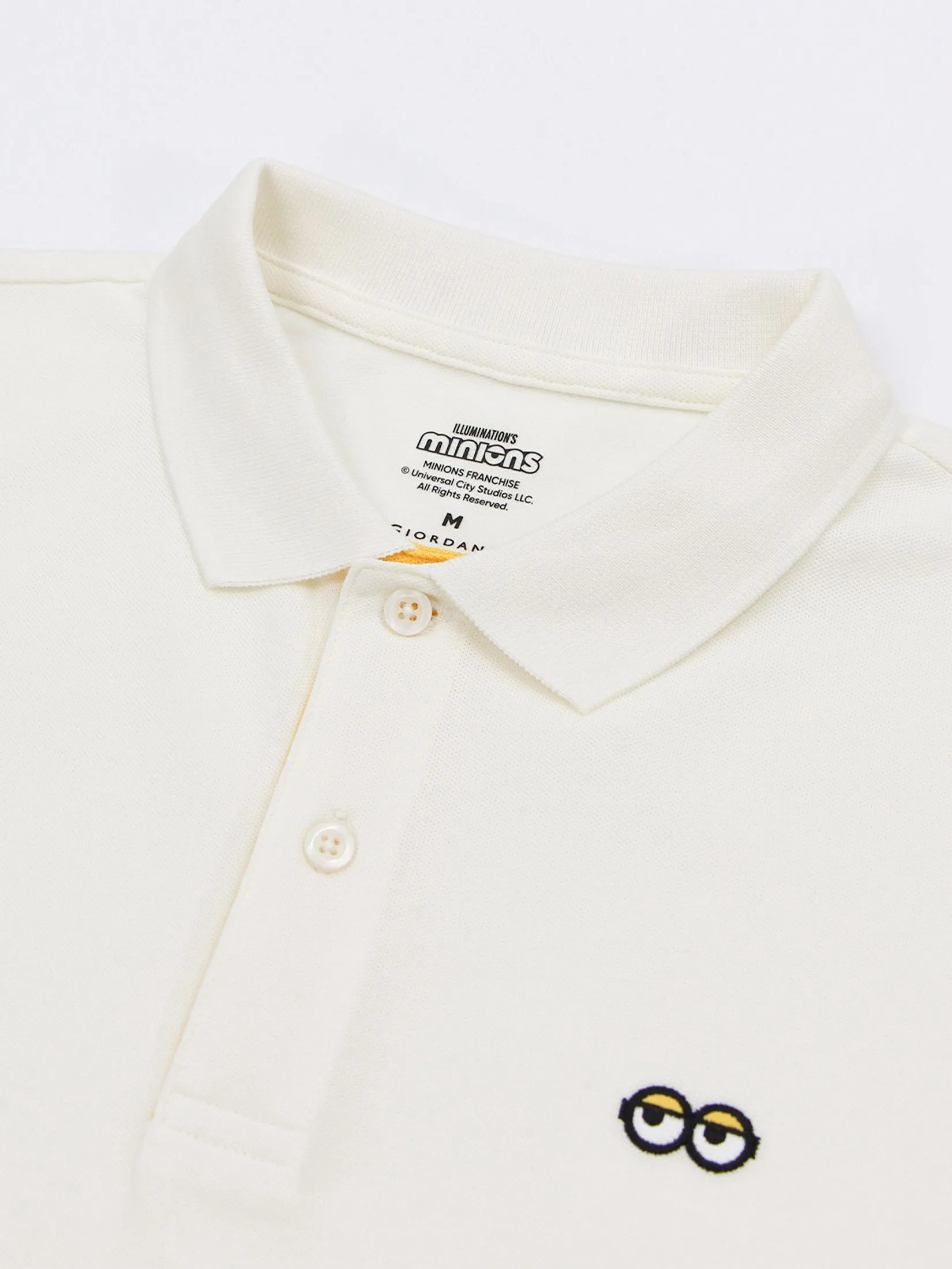 GIORDANO Men's Slim Lycra Pique Polo (Minions) Snow White GIORDANO Men's Slim Lycra Pique Polo (Minions) Snow White