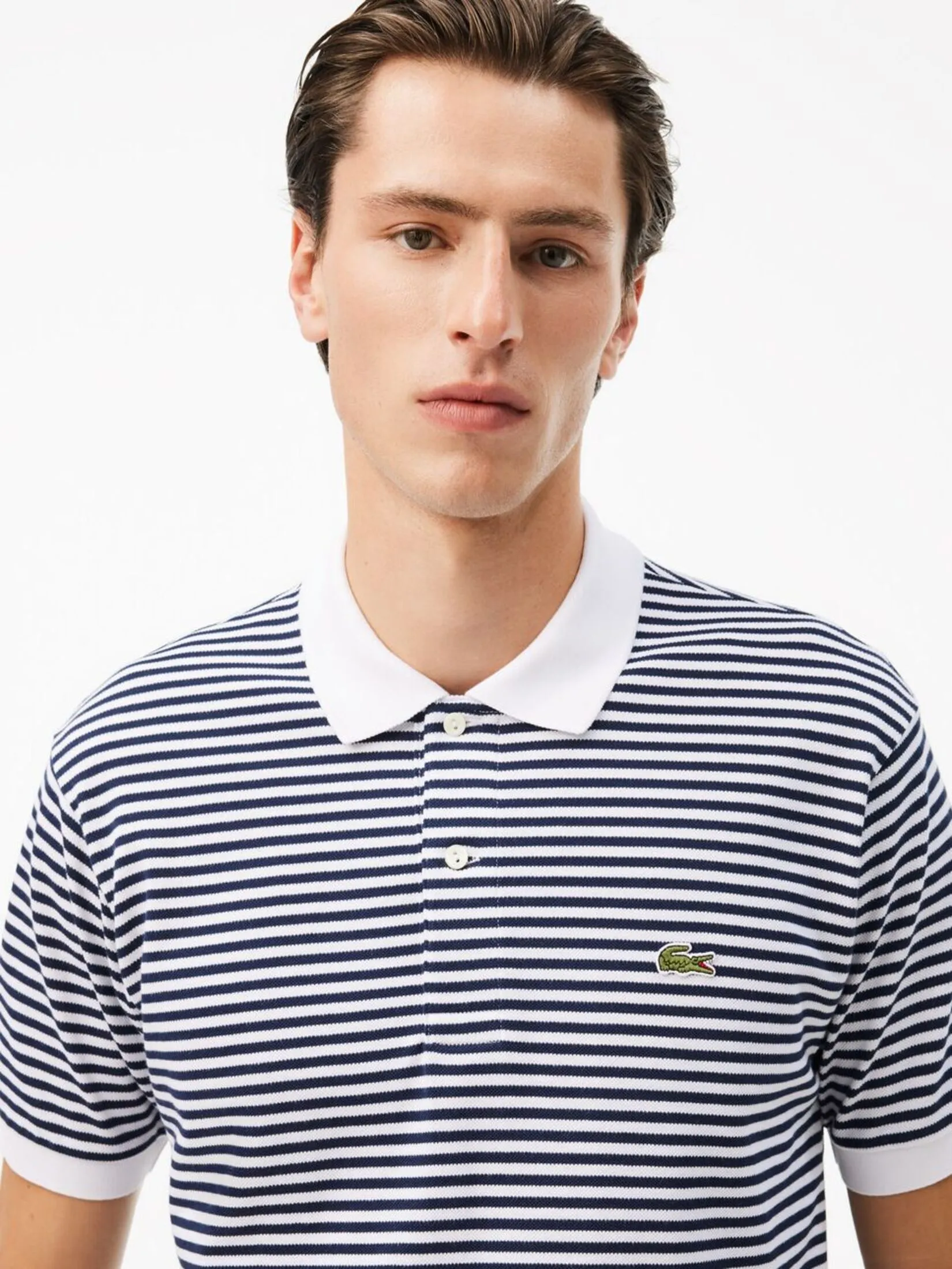 LACOSTE Classic Fit L.12.12 Striped Petit Piqu  Polo Shirt White LACOSTE Classic Fit L.12.12 Striped Petit Piqu  Polo Shirt White
