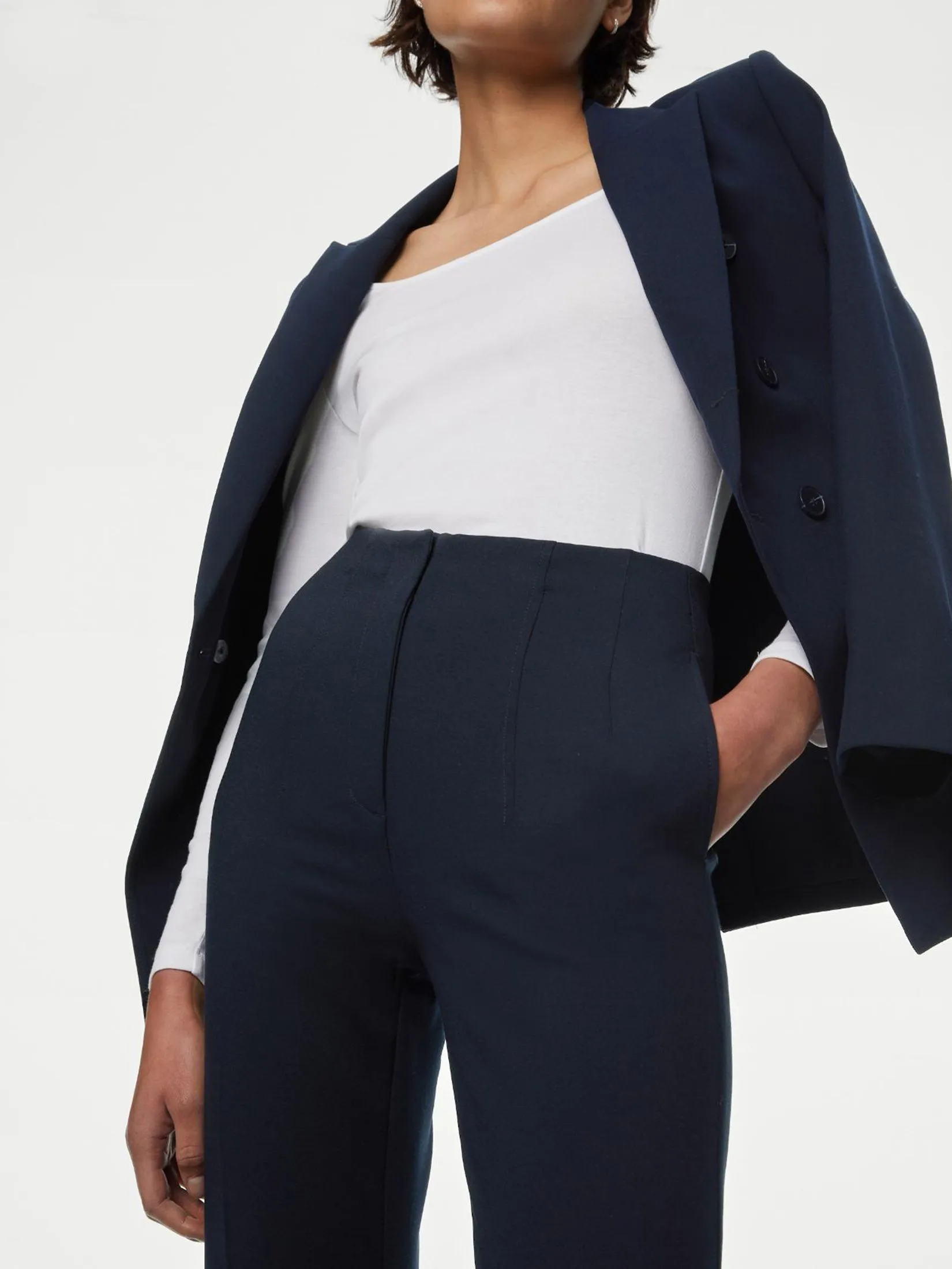 MARKS & SPENCER Women Trousers Tapered Ankle Grazer Midnight Navy MARKS & SPENCER Women Trousers Tapered Ankle Grazer Midnight Navy
