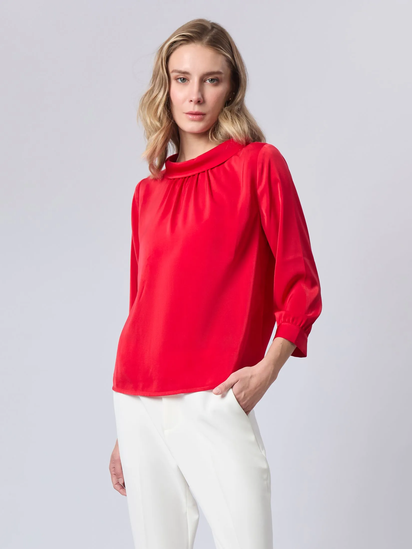 ESPADA Three Quarter Sleeve Blouse Women Red ESPADA Three Quarter Sleeve Blouse Women Red